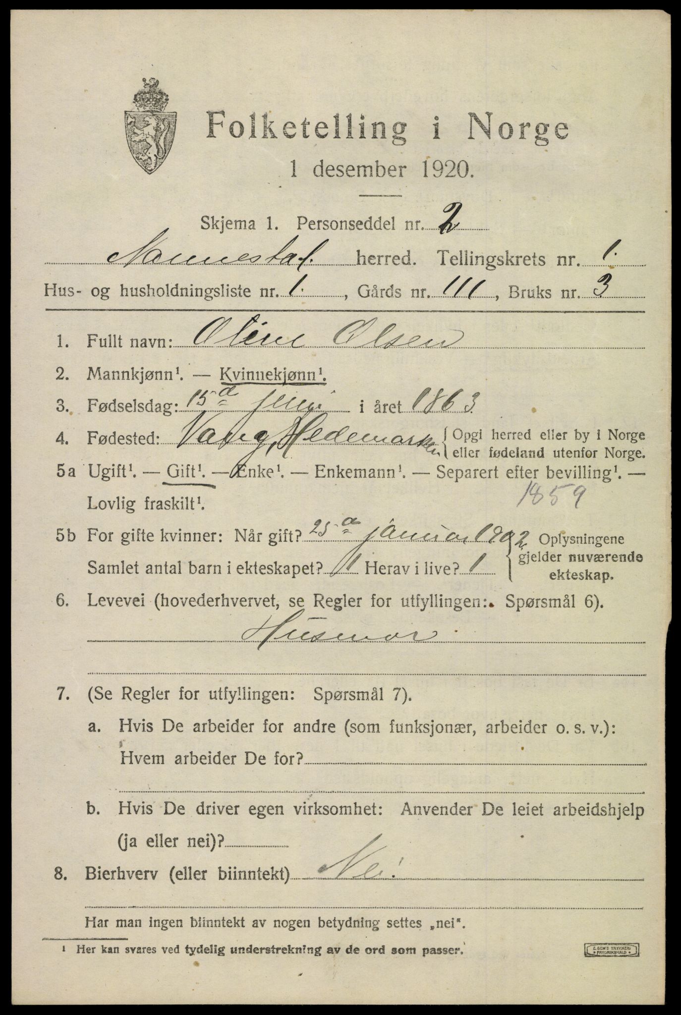SAO, 1920 census for Nannestad, 1920, p. 1617