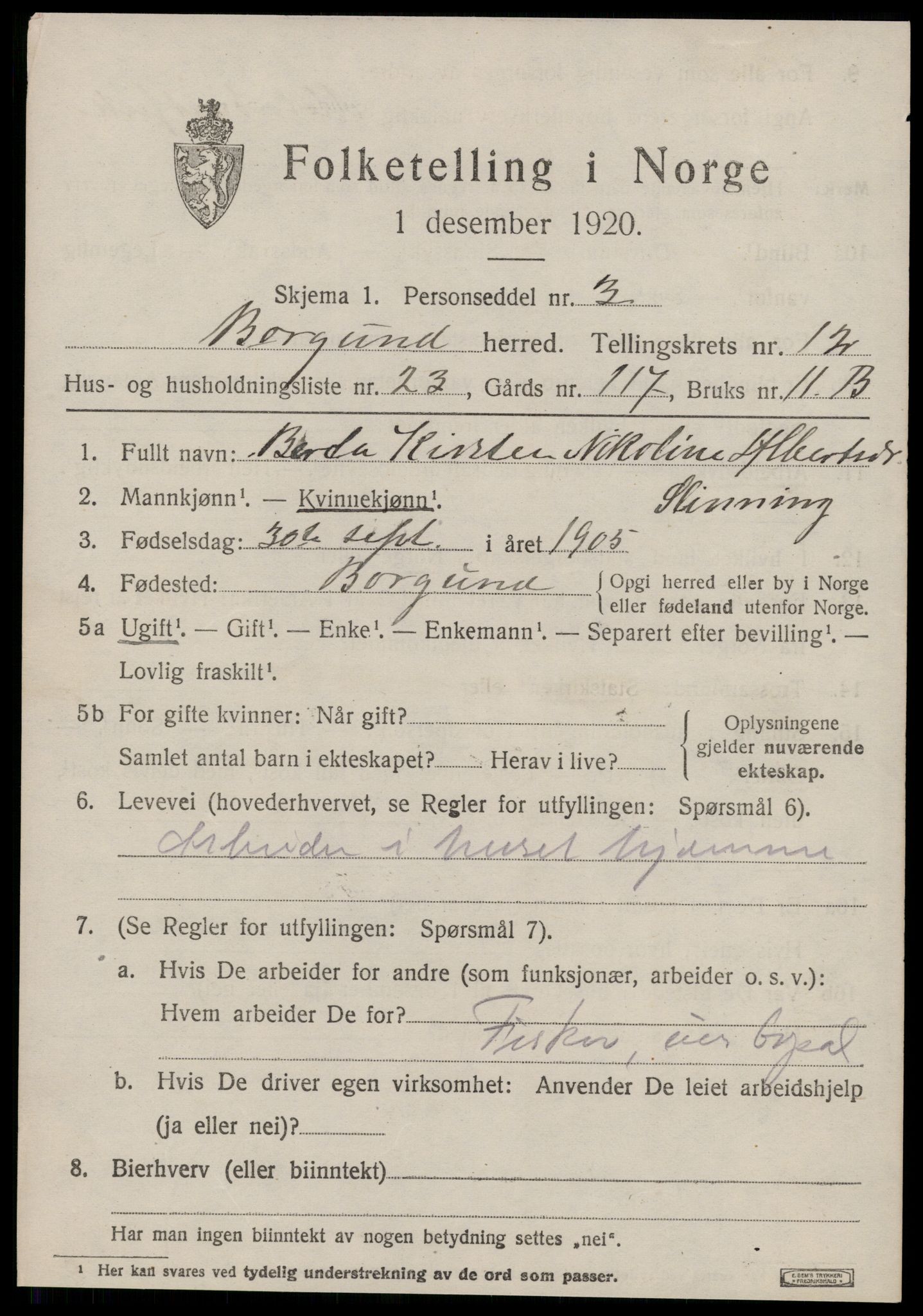 SAT, 1920 census for Borgund, 1920, p. 10764