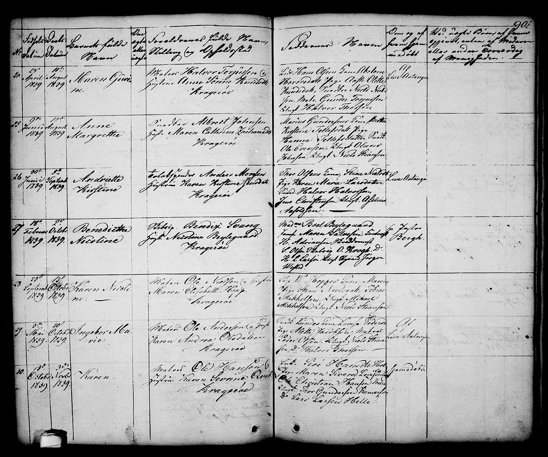 Kragerø kirkebøker, AV/SAKO-A-278/G/Ga/L0003: Parish register (copy) no. 3, 1832-1852, p. 90