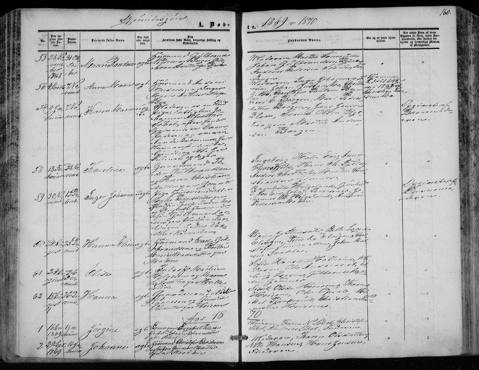 Hole kirkebøker, SAKO/A-228/F/Fa/L0006: Parish register (official) no. I 6, 1852-1872, p. 160
