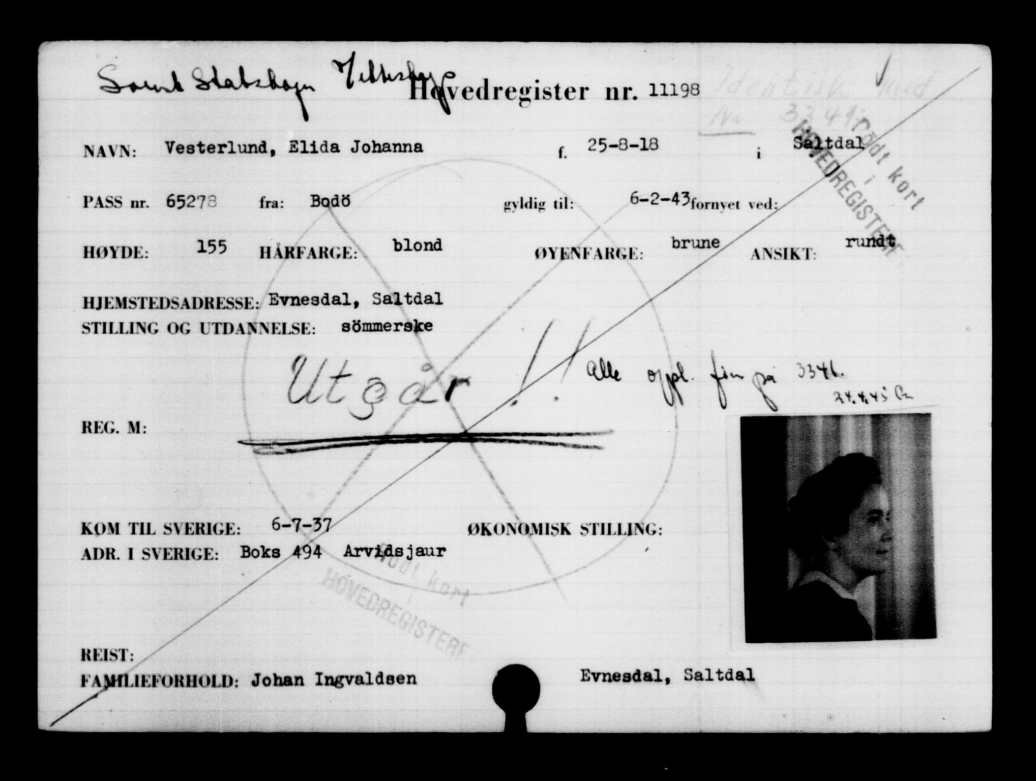 Utenriksstasjonene, Legasjonen i Stockholm, Flyktningkontoret, AV/RA-S-6753/V/Va/L0006: Kjesäterkartoteket, flyktninger med registreringsnr. 9400-12711, 1940-1945, p. 2037