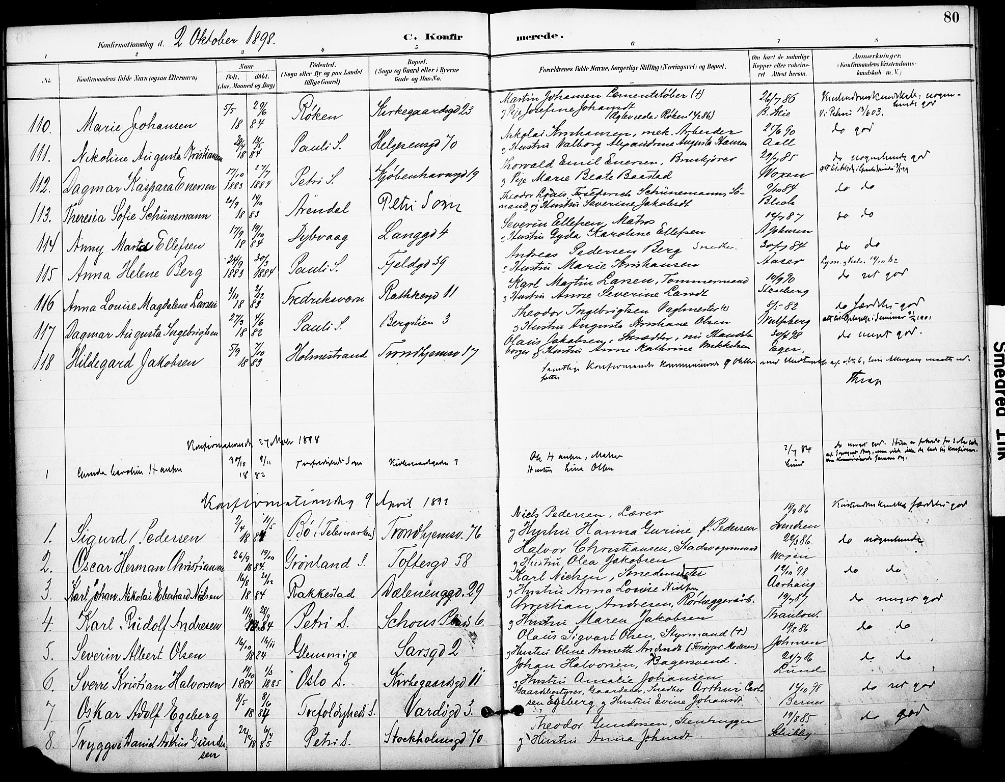 Petrus prestekontor Kirkebøker, AV/SAO-A-10872/F/Fa/L0006: Parish register (official) no. I 6, 1889-1908, p. 80