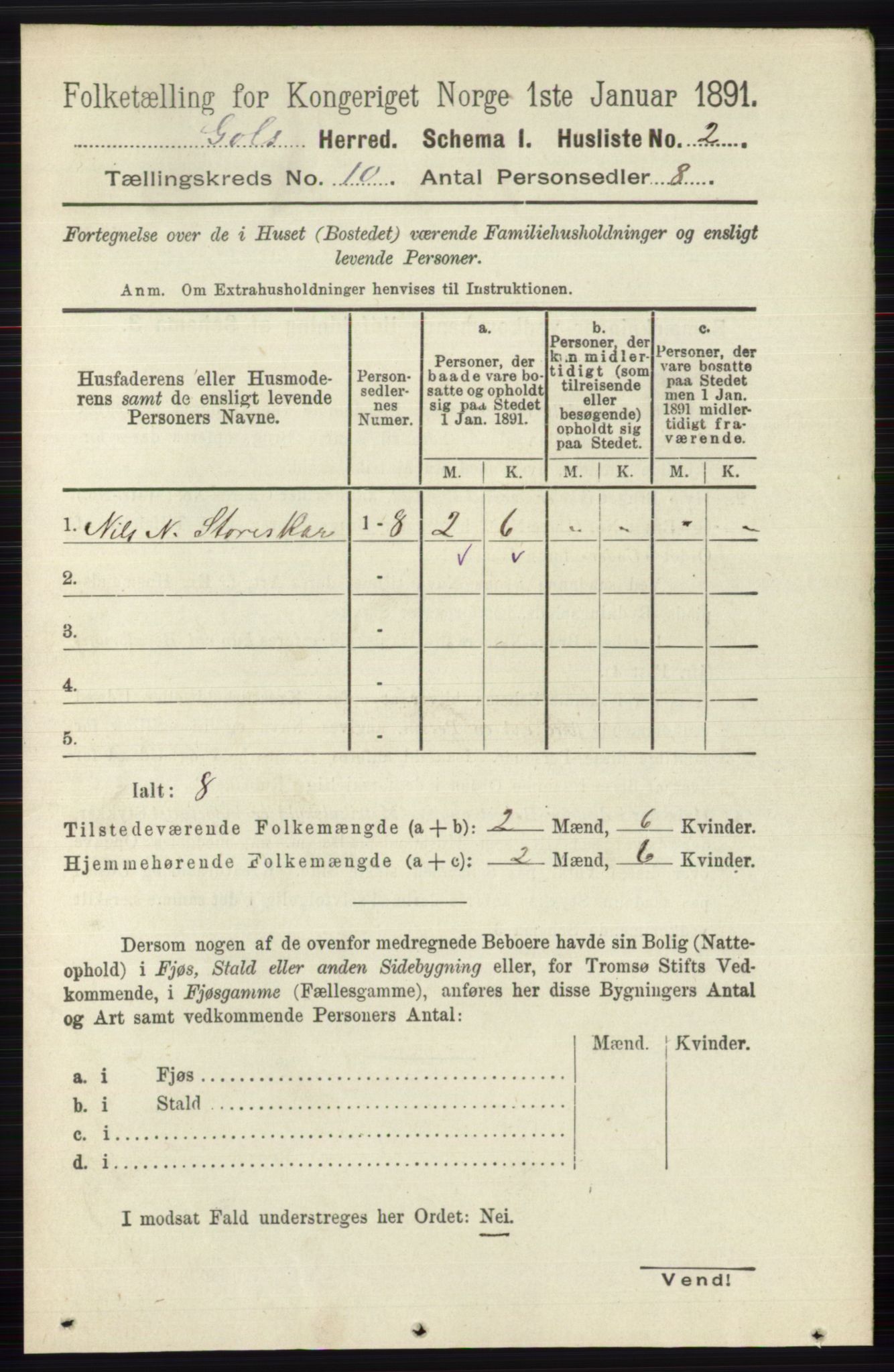 RA, 1891 census for 0617 Gol og Hemsedal, 1891, p. 3982