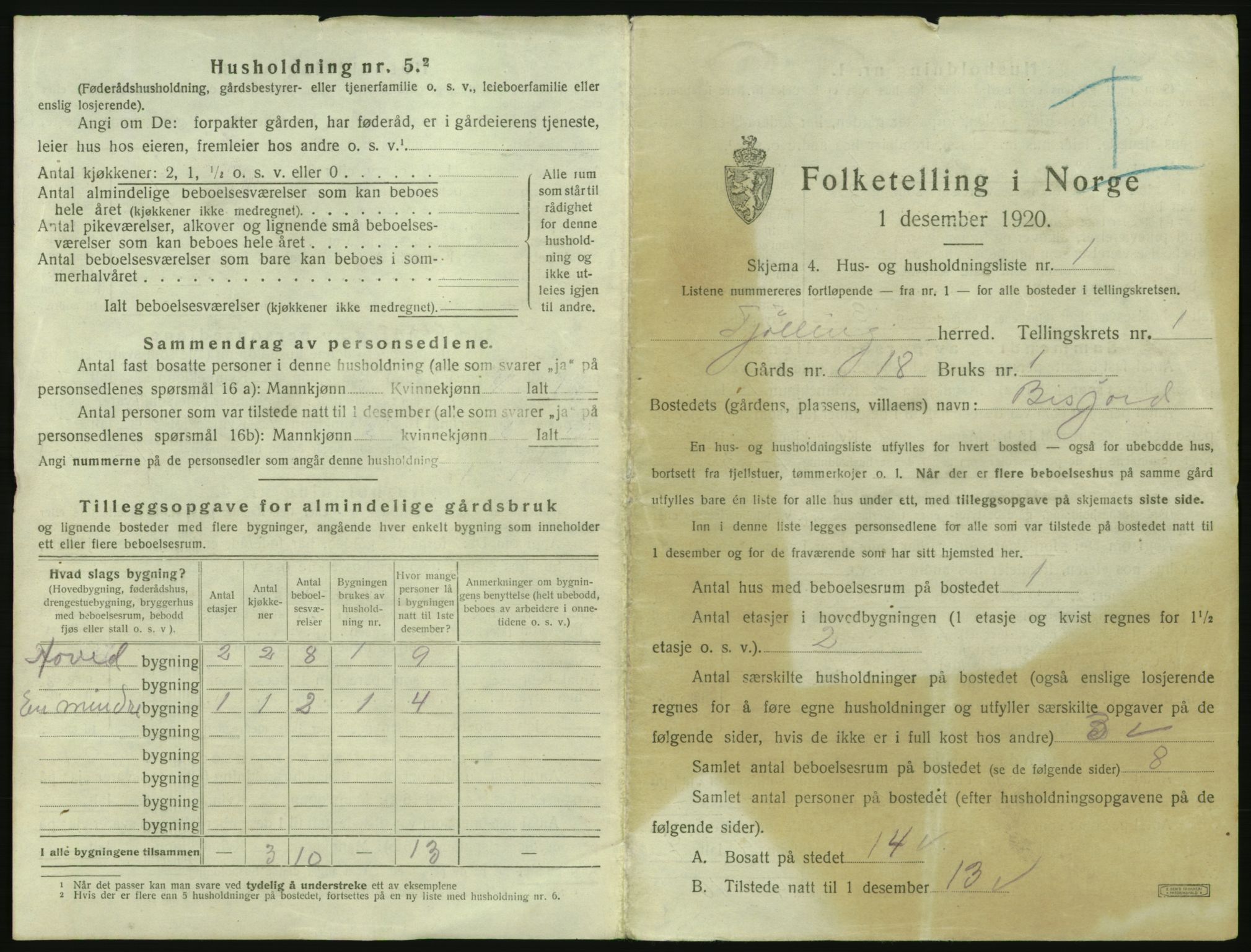 SAKO, 1920 census for Tjølling, 1920, p. 37