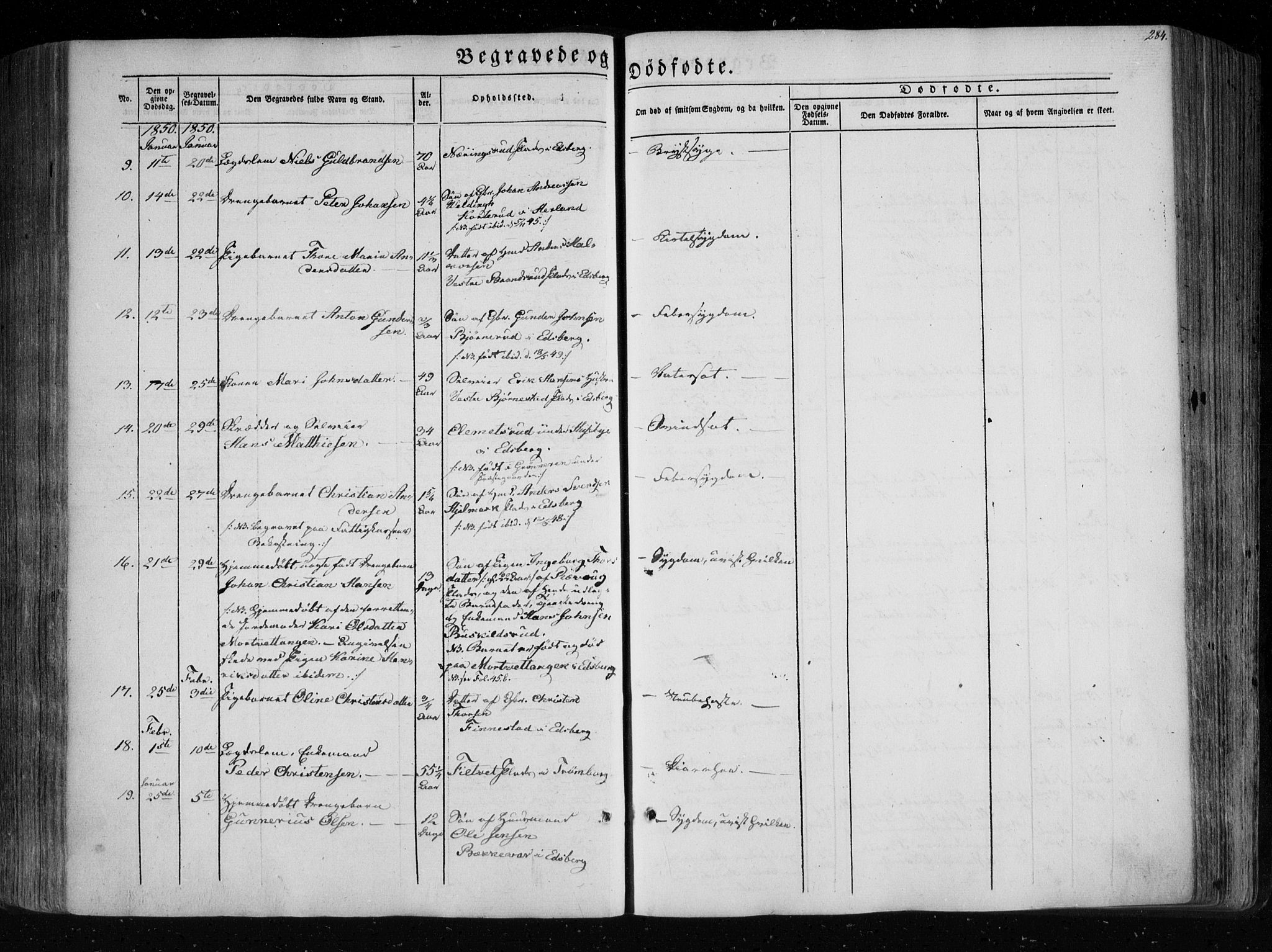 Eidsberg prestekontor Kirkebøker, SAO/A-10905/F/Fa/L0009: Parish register (official) no. I 9, 1849-1856, p. 284