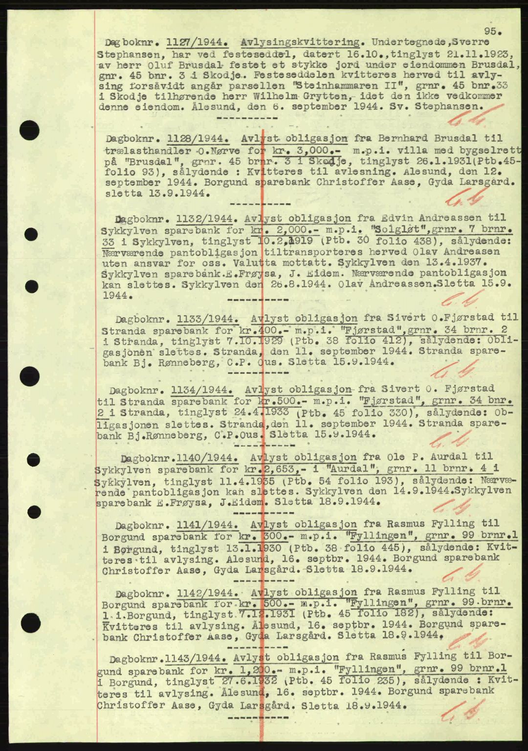 Nordre Sunnmøre sorenskriveri, SAT/A-0006/1/2/2C/2Ca: Mortgage book no. B1-6, 1938-1942, Diary no: : 1127/1944