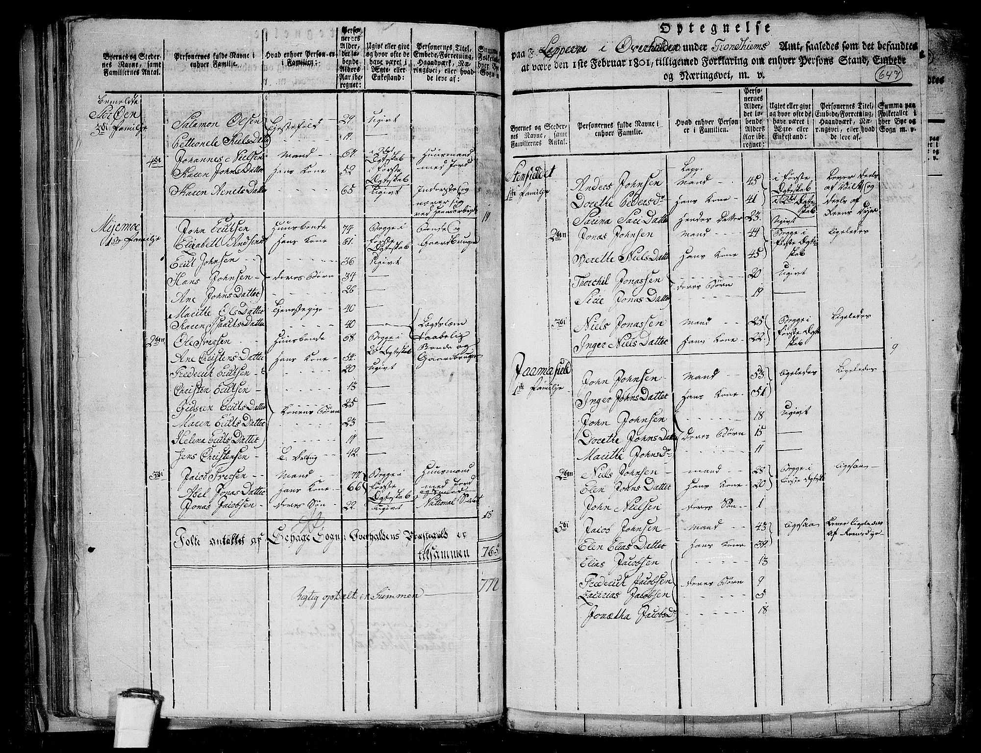 RA, 1801 census for 1744P Overhalla, 1801, p. 646b-647a