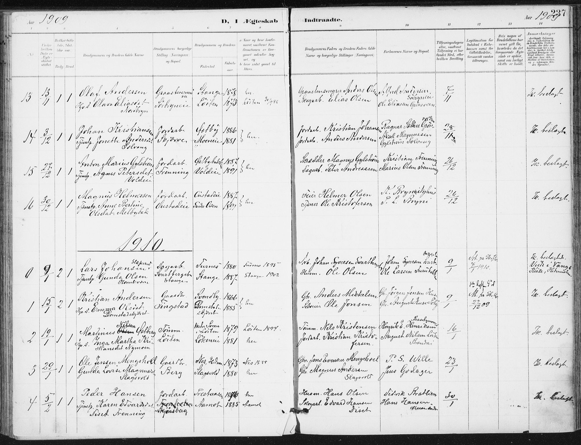 Romedal prestekontor, SAH/PREST-004/K/L0011: Parish register (official) no. 11, 1896-1912, p. 237