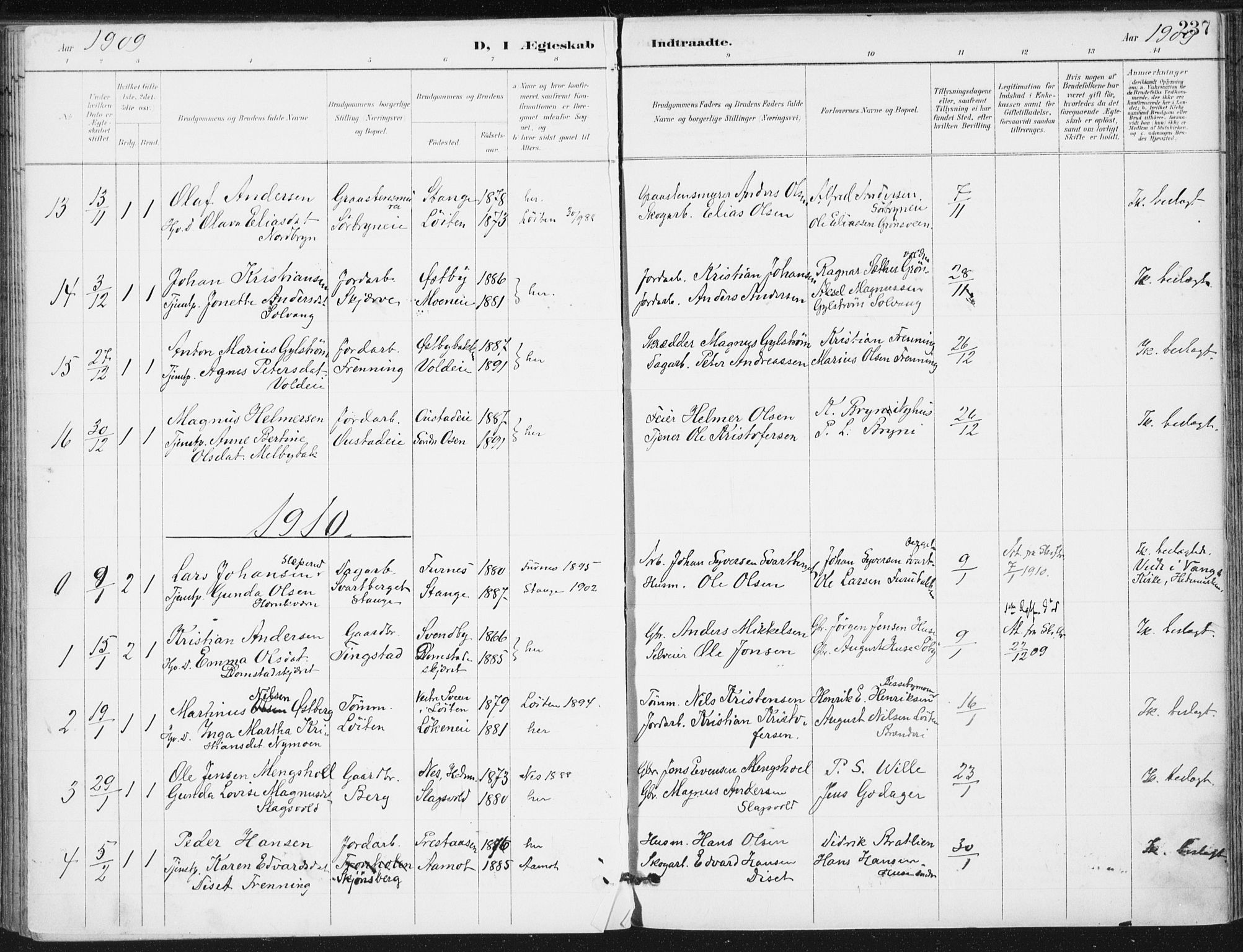 Romedal prestekontor, AV/SAH-PREST-004/K/L0011: Parish register (official) no. 11, 1896-1912, p. 237