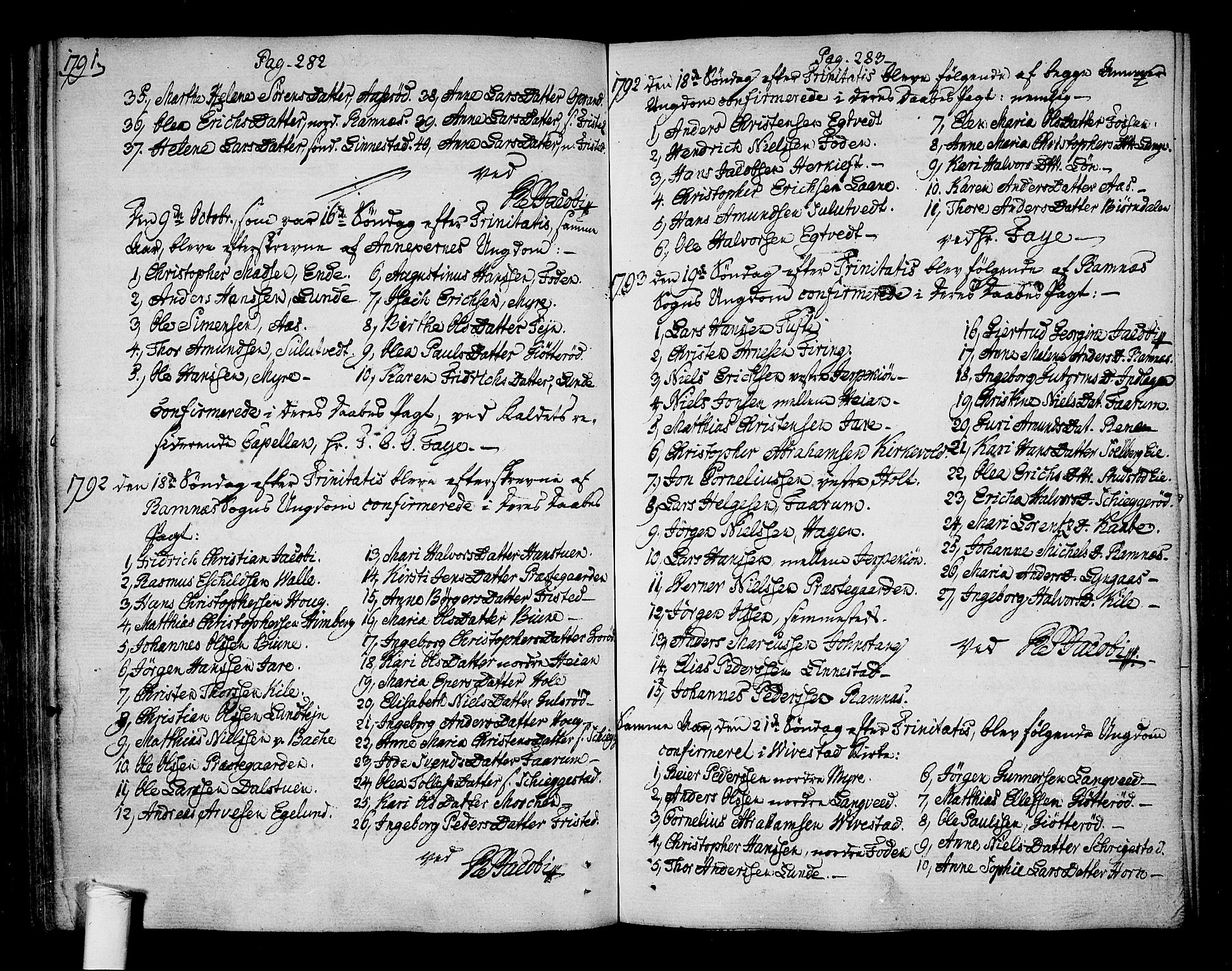 Ramnes kirkebøker, AV/SAKO-A-314/F/Fa/L0003: Parish register (official) no. I 3, 1790-1813, p. 282-283