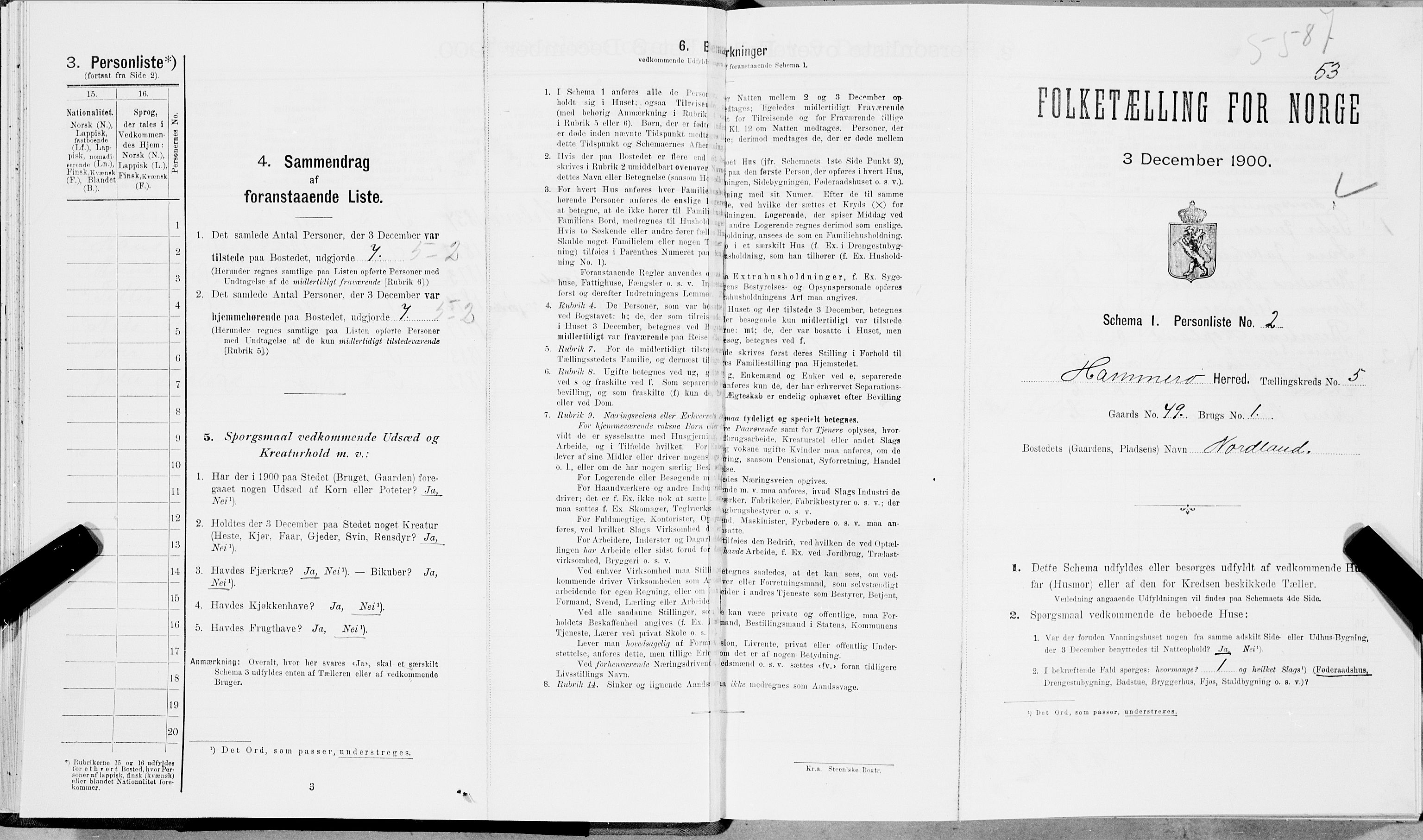 SAT, 1900 census for Hamarøy, 1900, p. 542