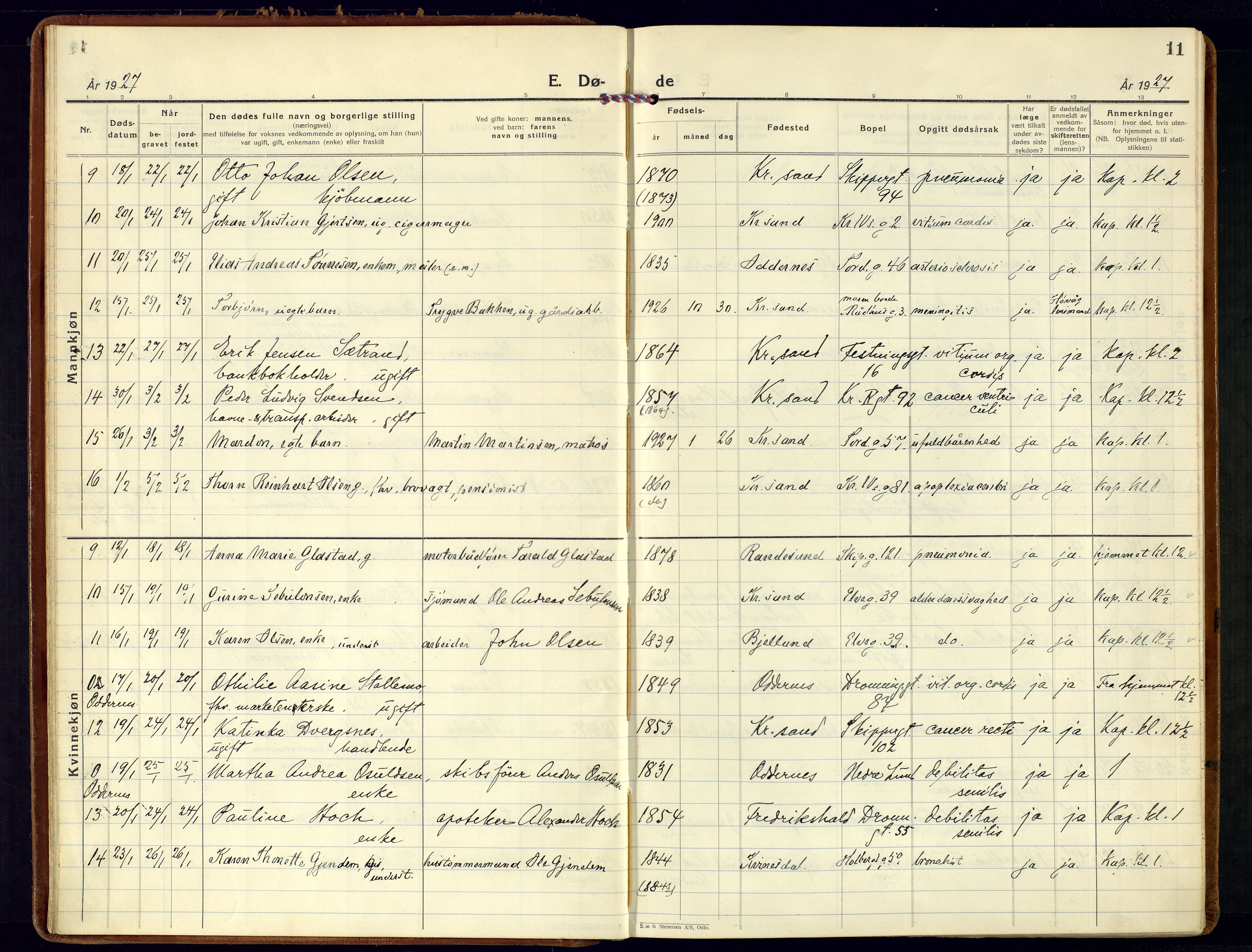 Kristiansand domprosti, AV/SAK-1112-0006/F/Fa/L0030: Parish register (official) no. A 29, 1926-1937, p. 11