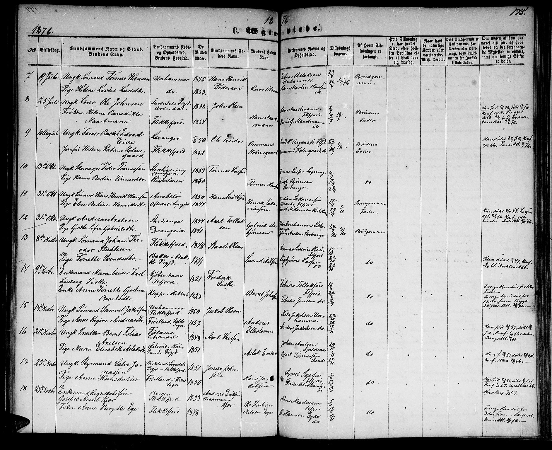 Flekkefjord sokneprestkontor, SAK/1111-0012/F/Fb/Fbc/L0006: Parish register (copy) no. B 6, 1866-1879, p. 175