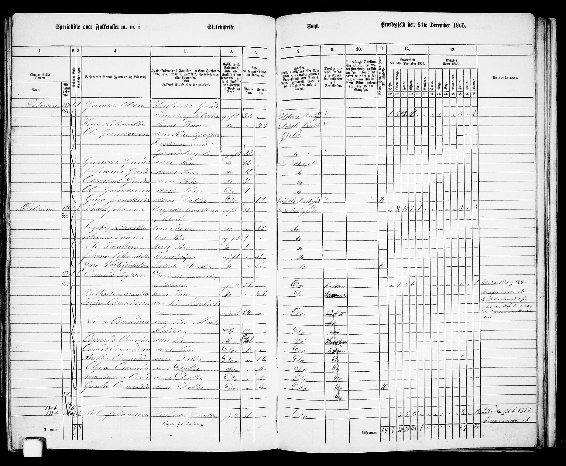 RA, 1865 census for Sand, 1865, p. 134