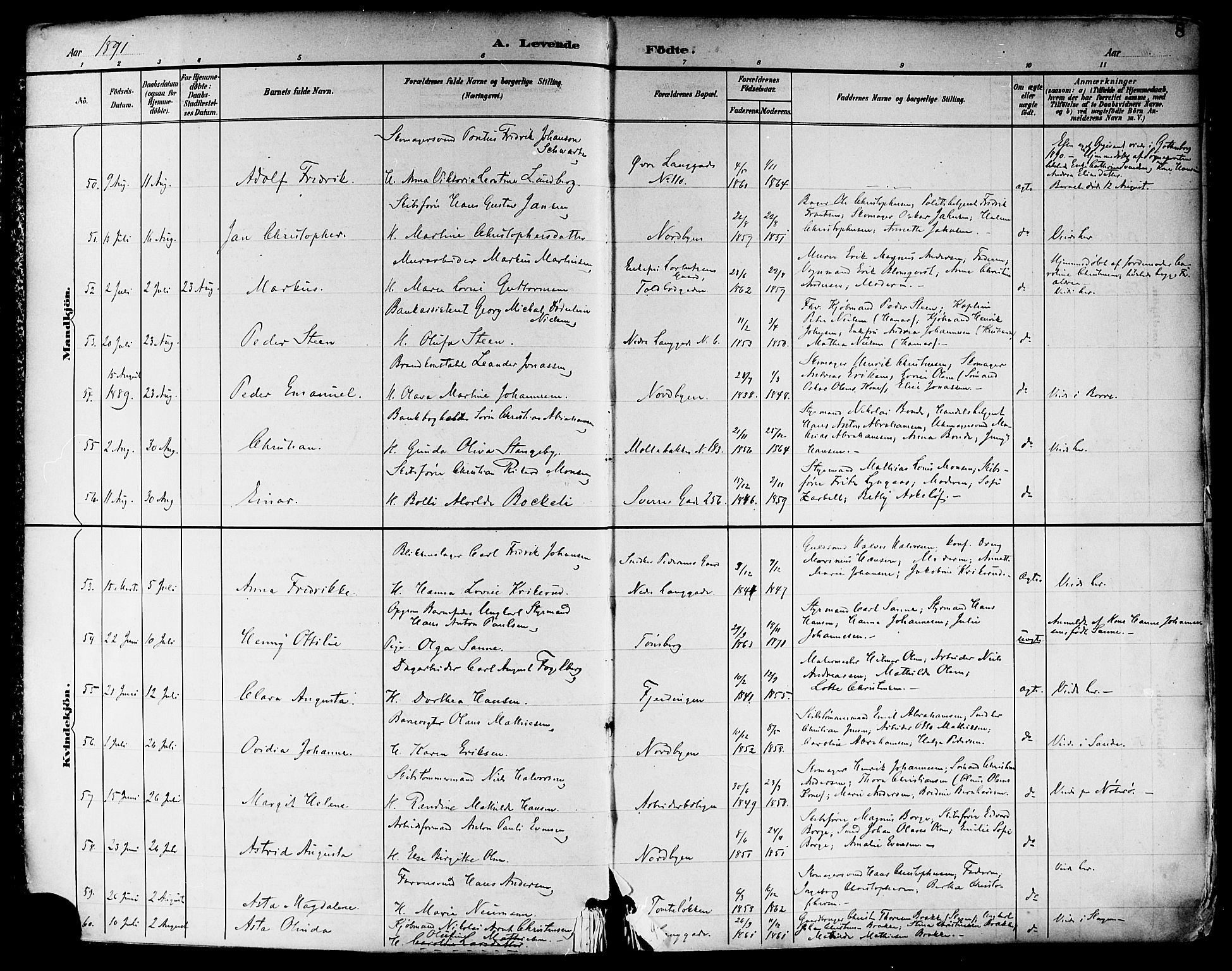 Tønsberg kirkebøker, SAKO/A-330/F/Fa/L0012: Parish register (official) no. I 12, 1891-1899, p. 8