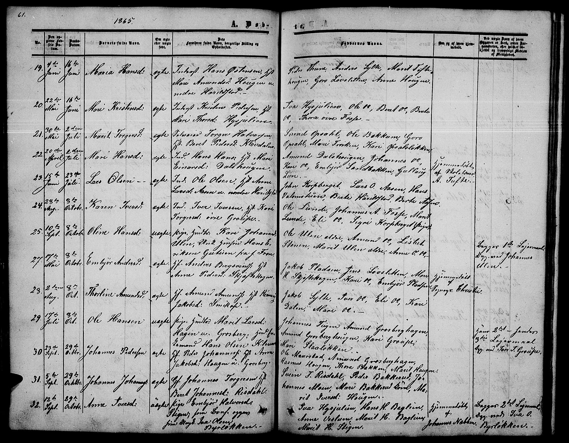 Nord-Fron prestekontor, SAH/PREST-080/H/Ha/Hab/L0002: Parish register (copy) no. 2, 1851-1883, p. 61