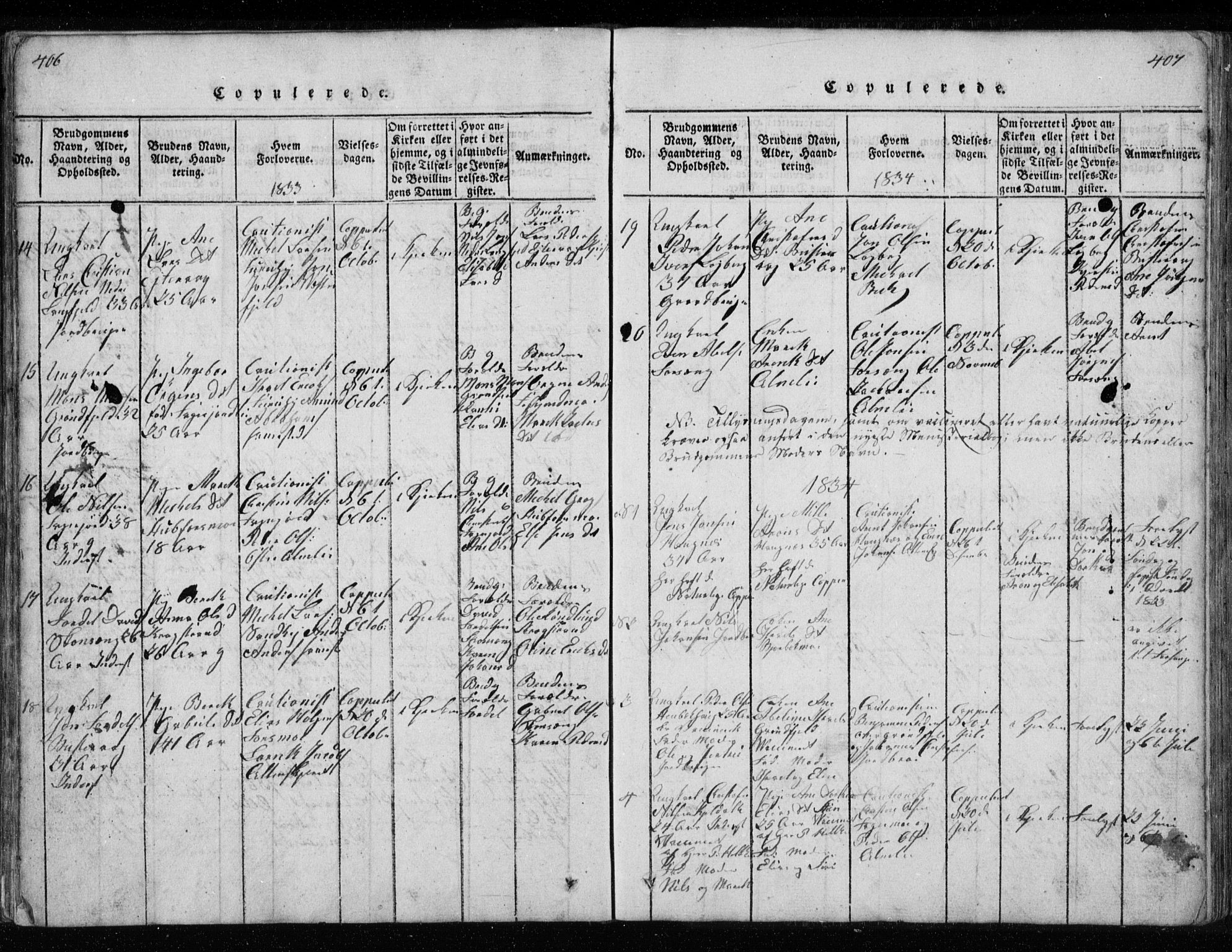 Ministerialprotokoller, klokkerbøker og fødselsregistre - Nordland, AV/SAT-A-1459/827/L0412: Parish register (copy) no. 827C01, 1820-1841, p. 406-407