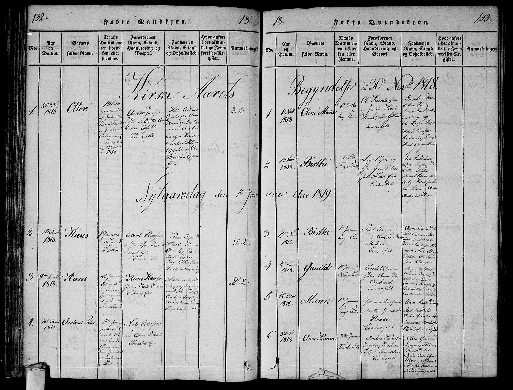 Lier kirkebøker, AV/SAKO-A-230/F/Fa/L0008: Parish register (official) no. I 8, 1813-1825, p. 132-133