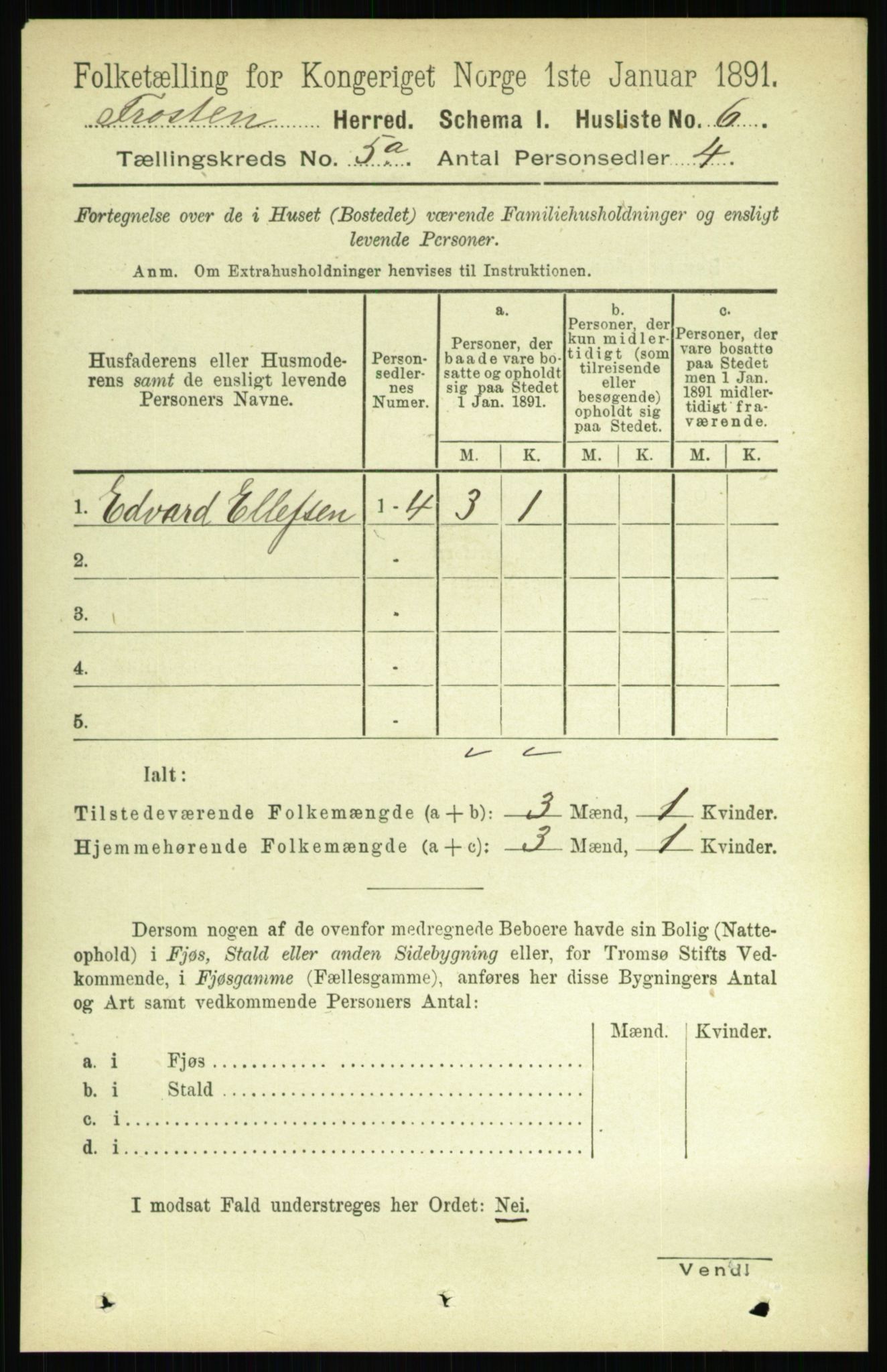 RA, 1891 census for 1717 Frosta, 1891, p. 3249