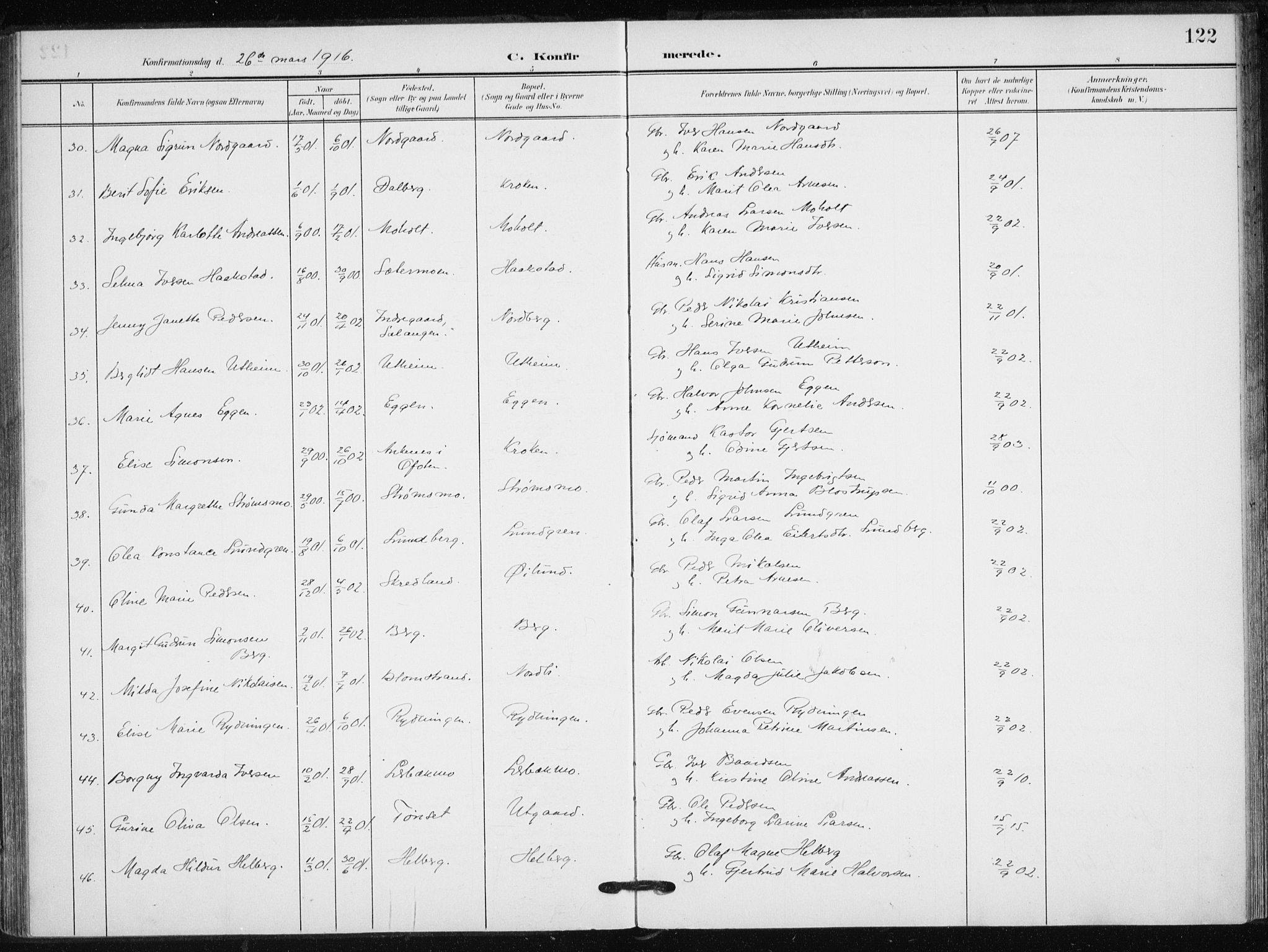 Målselv sokneprestembete, SATØ/S-1311/G/Ga/Gaa/L0013kirke: Parish register (official) no. 13, 1903-1919, p. 122