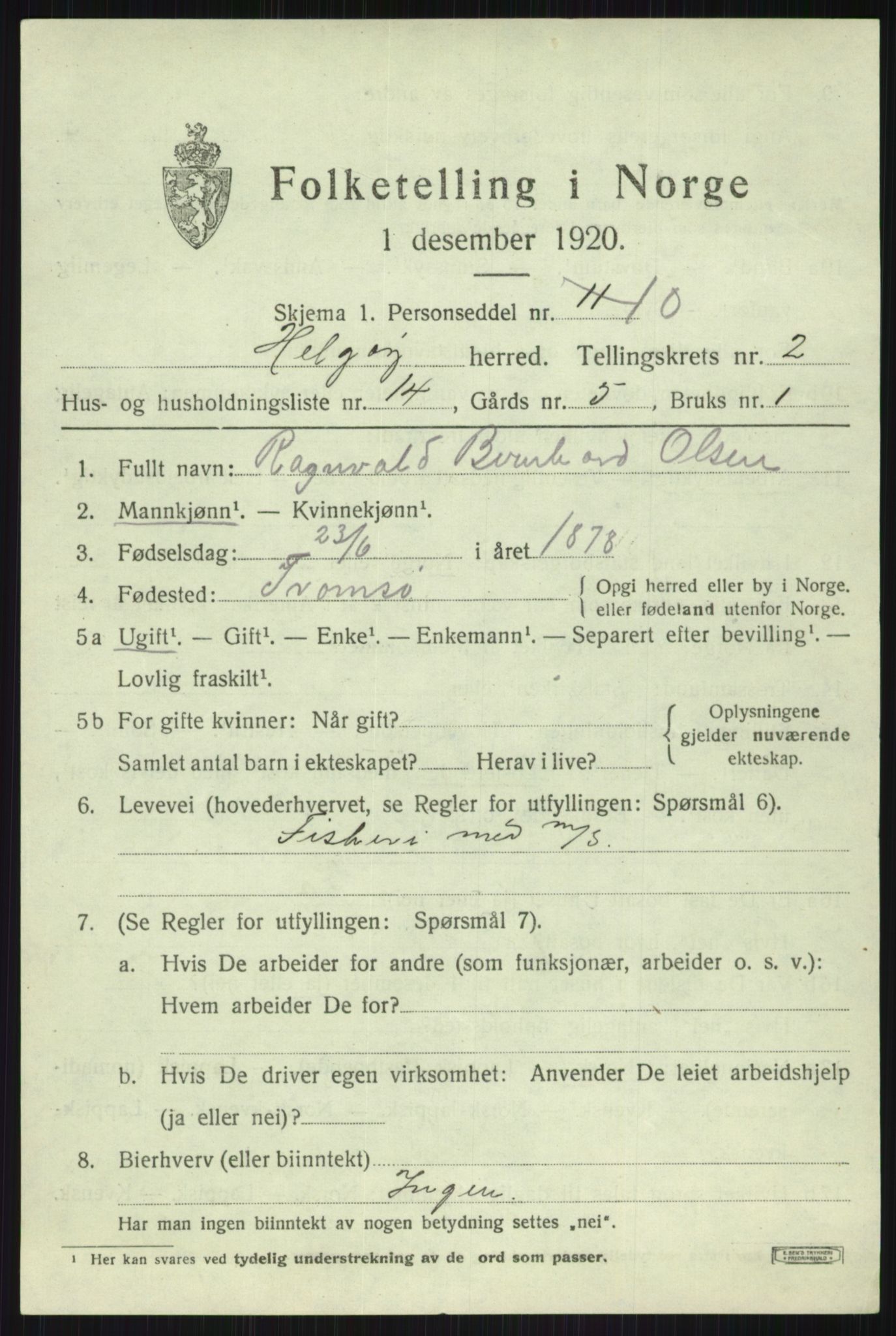 SATØ, 1920 census for Helgøy, 1920, p. 1373