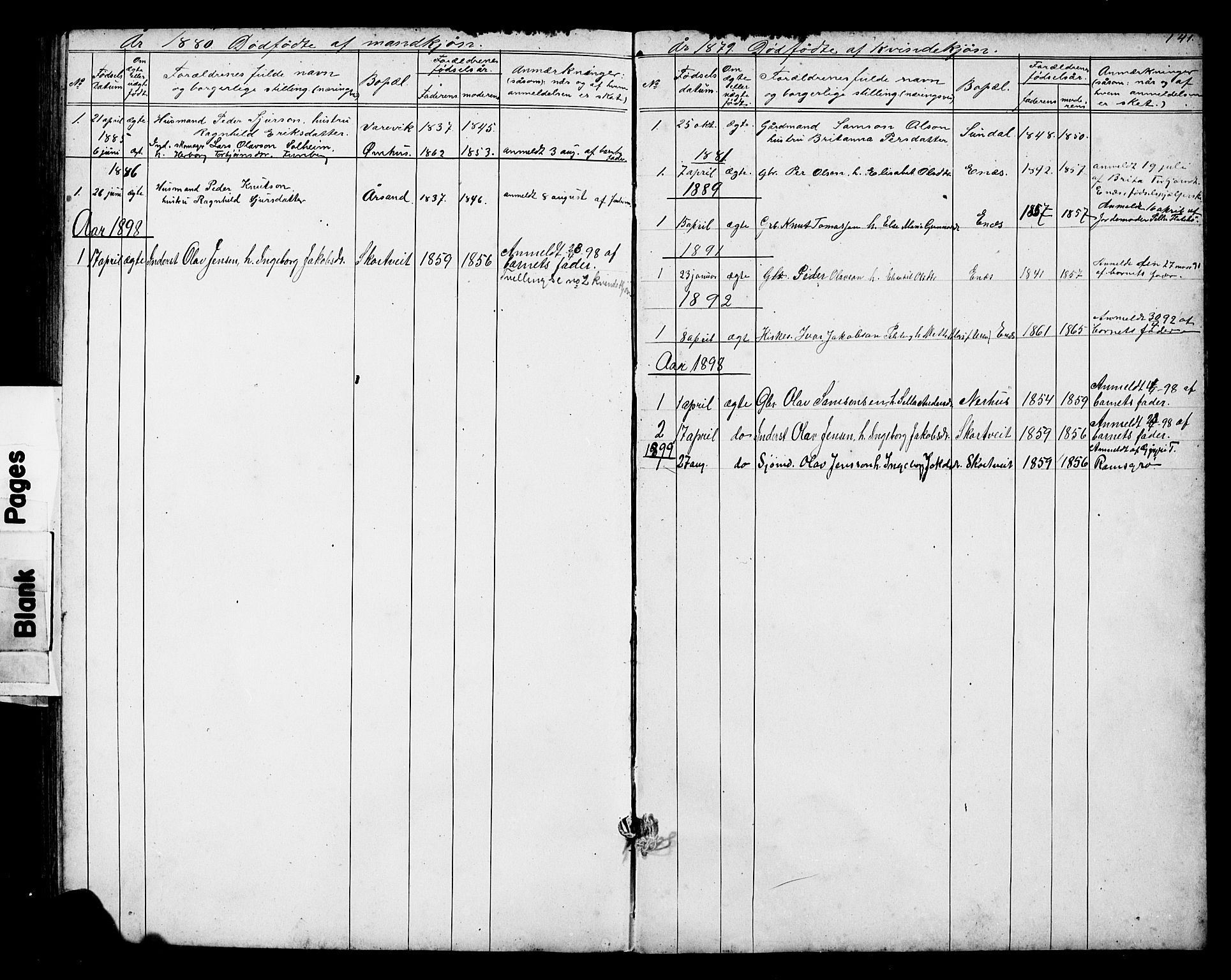Kvinnherad sokneprestembete, SAB/A-76401/H/Hab: Parish register (copy) no. D 1, 1856-1905, p. 141