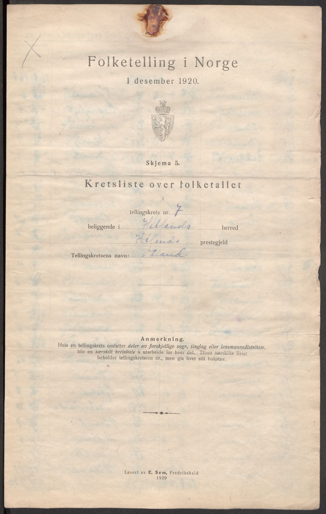 SAST, 1920 census for Hetland, 1920, p. 35