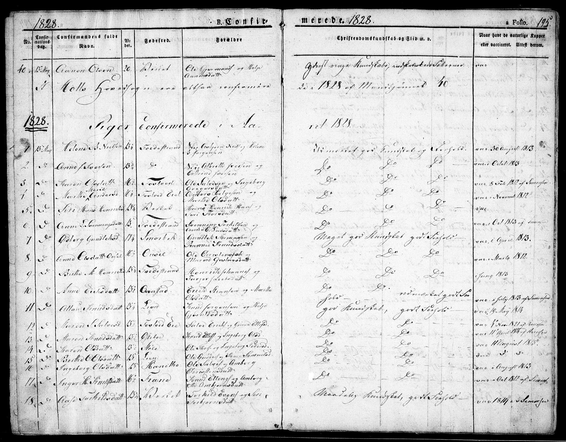 Holt sokneprestkontor, SAK/1111-0021/F/Fa/L0006: Parish register (official) no. A 6, 1820-1835, p. 195
