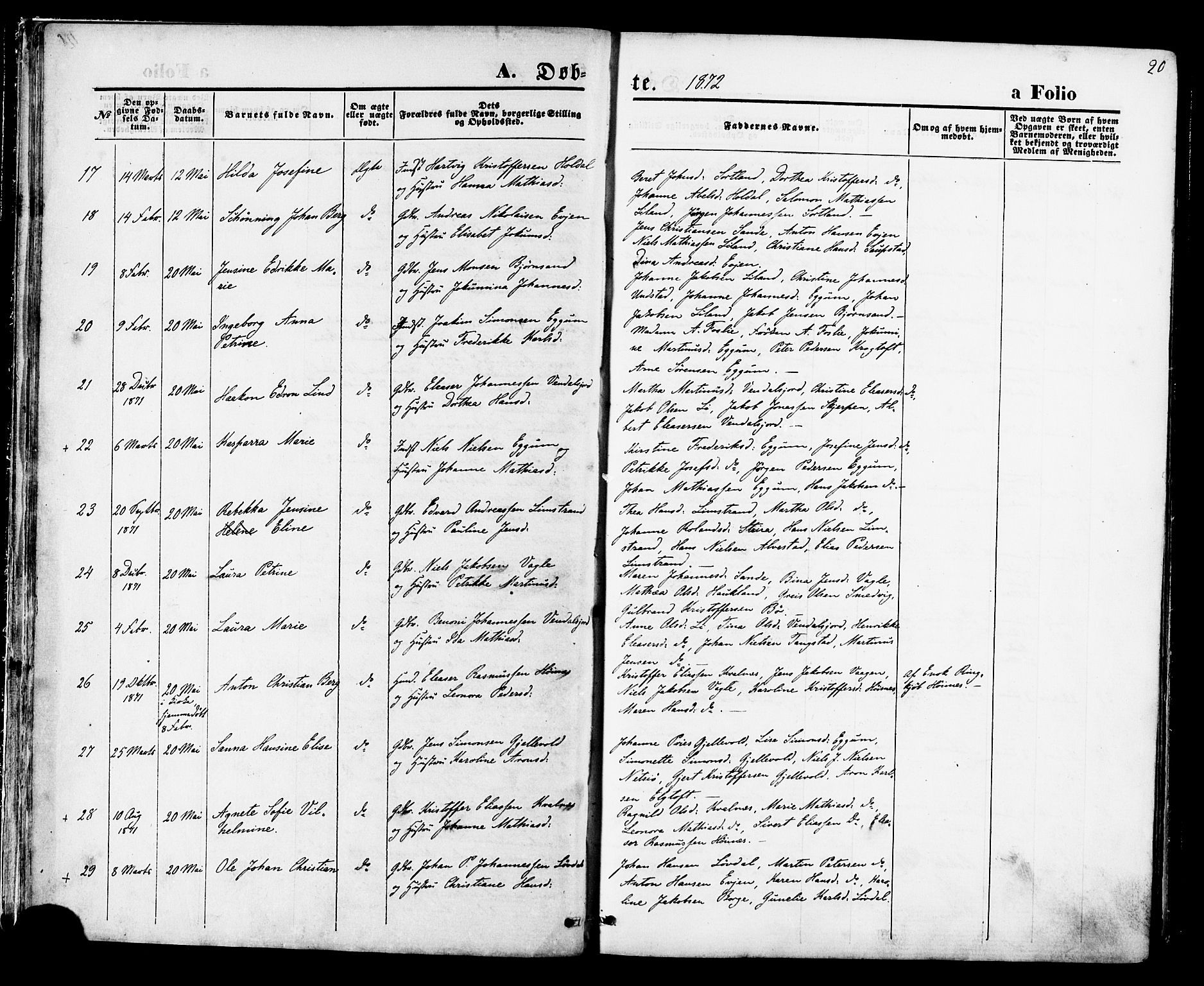 Ministerialprotokoller, klokkerbøker og fødselsregistre - Nordland, SAT/A-1459/880/L1132: Parish register (official) no. 880A06, 1869-1887, p. 20