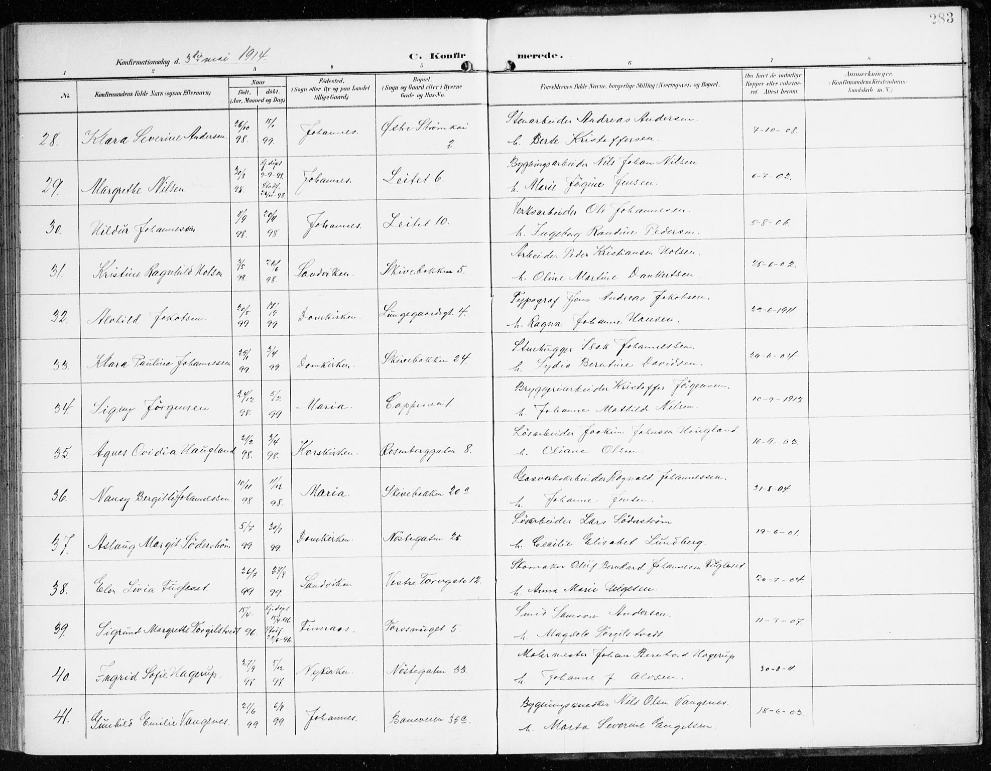 Domkirken sokneprestembete, AV/SAB-A-74801/H/Haa/L0031: Parish register (official) no. C 6, 1898-1915, p. 283