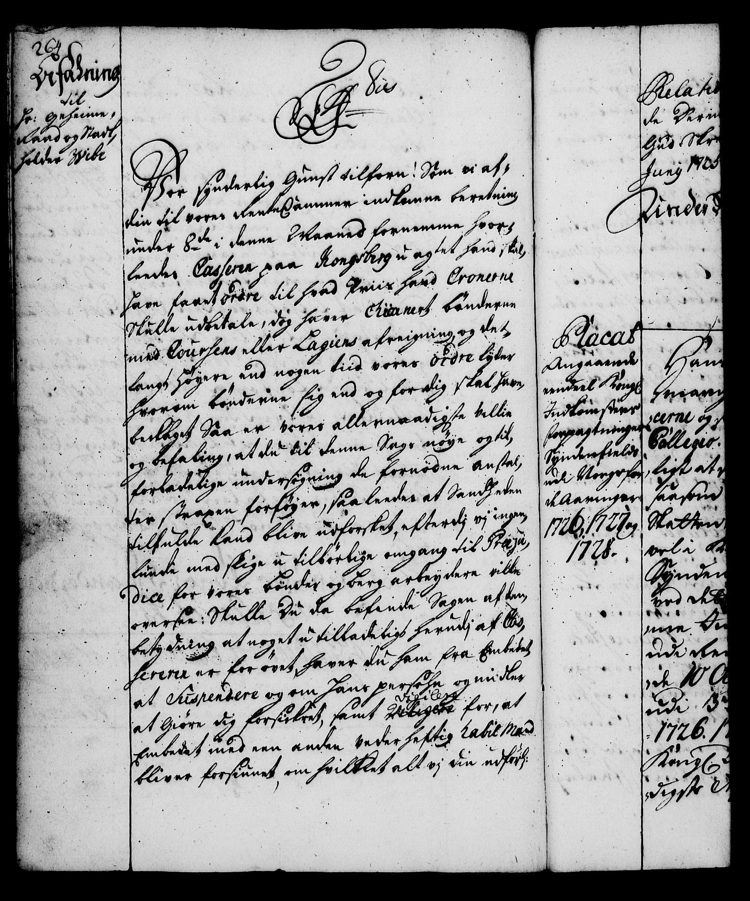 Rentekammeret, Kammerkanselliet, RA/EA-3111/G/Gg/Gga/L0002: Norsk ekspedisjonsprotokoll med register (merket RK 53.2), 1723-1727, p. 264