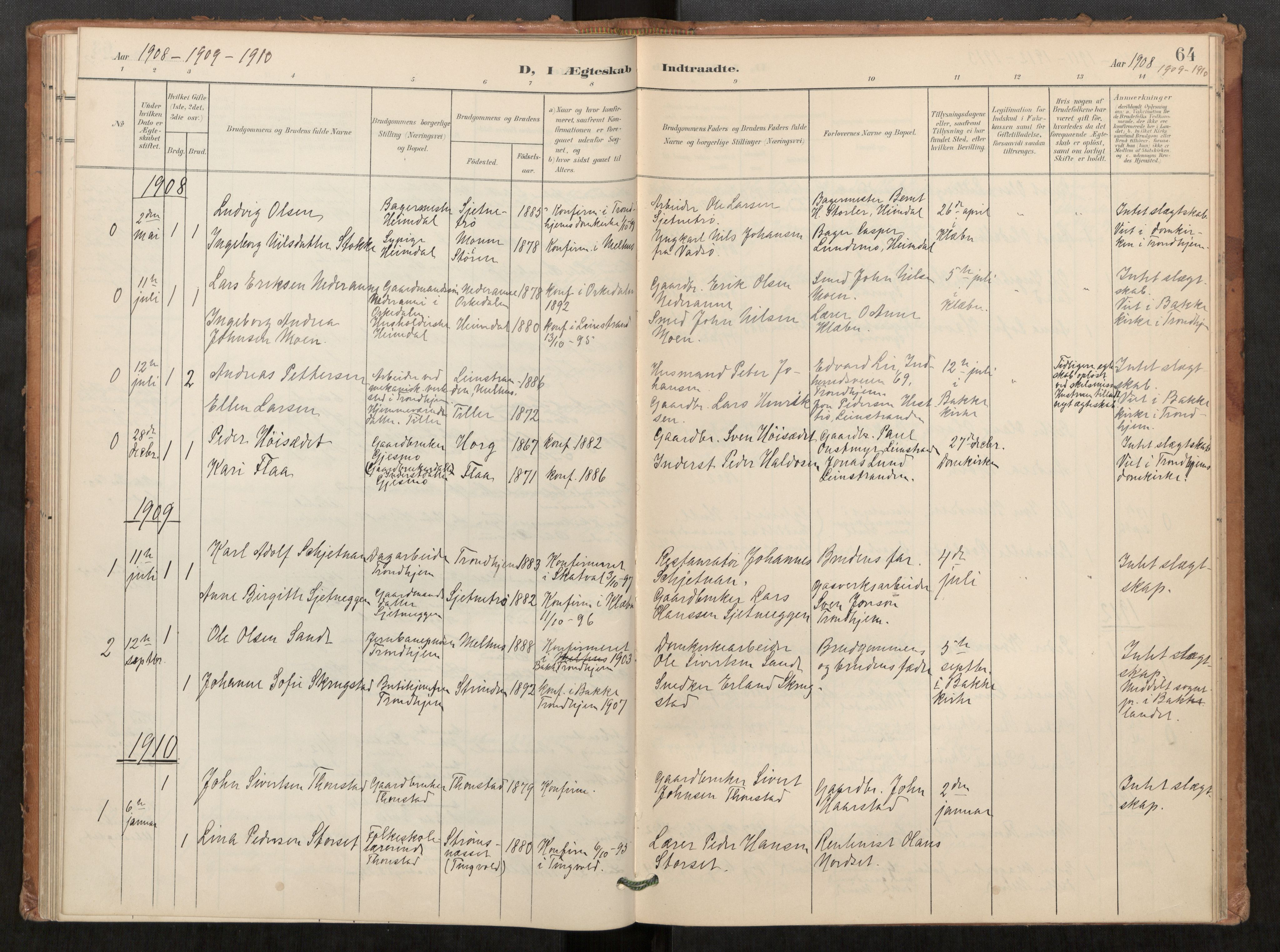 Klæbu sokneprestkontor, SAT/A-1112: Parish register (official) no. 2, 1900-1916, p. 64