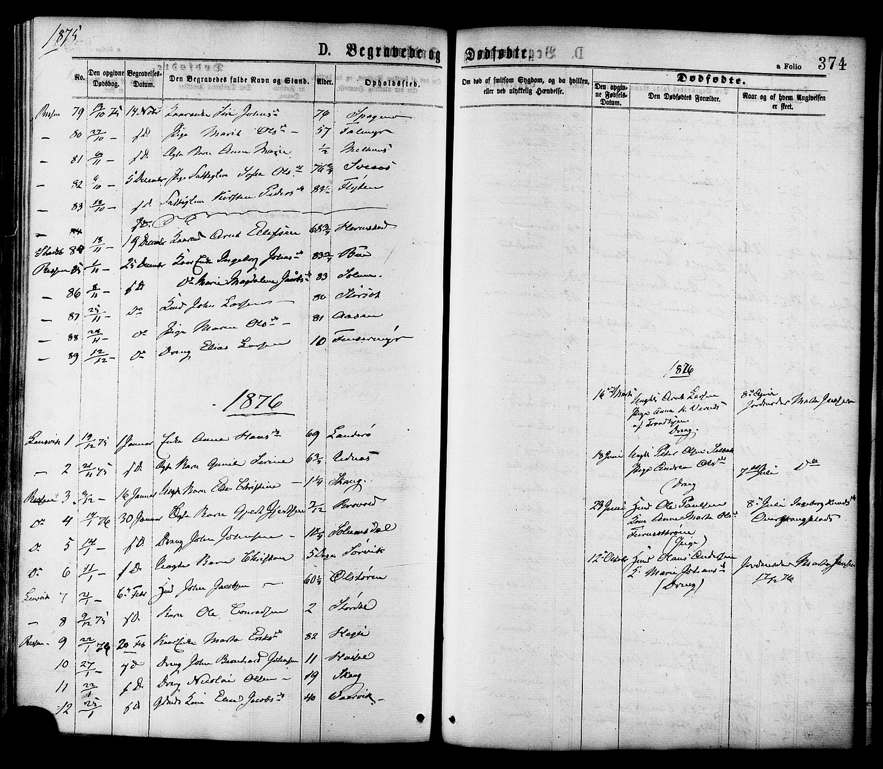 Ministerialprotokoller, klokkerbøker og fødselsregistre - Sør-Trøndelag, SAT/A-1456/646/L0613: Parish register (official) no. 646A11, 1870-1884, p. 374