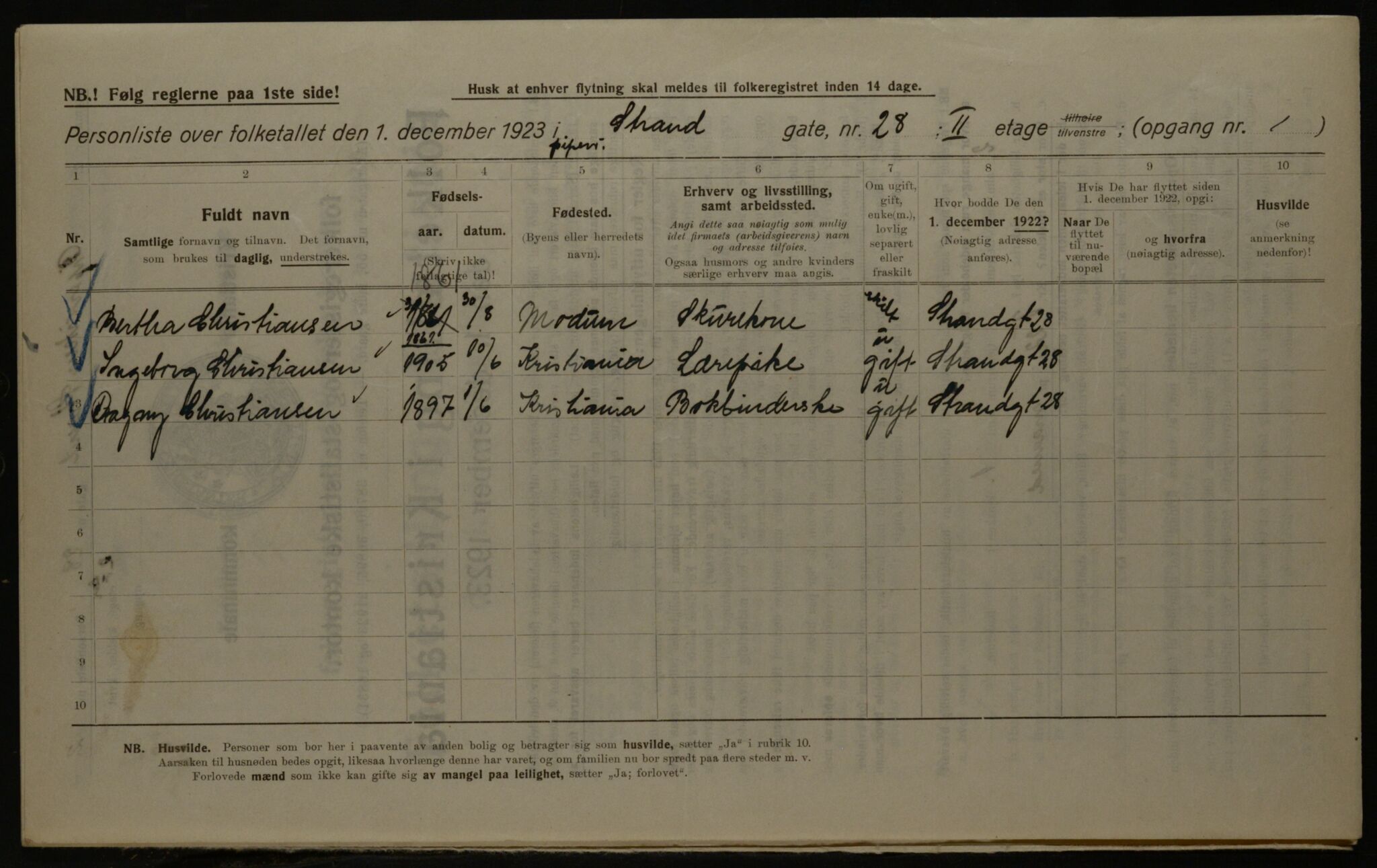 OBA, Municipal Census 1923 for Kristiania, 1923, p. 115082