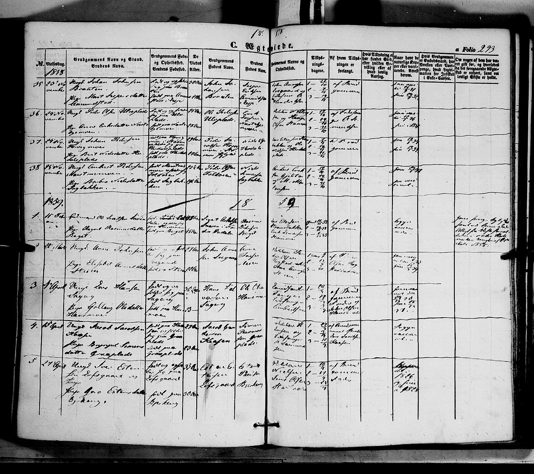 Tynset prestekontor, SAH/PREST-058/H/Ha/Haa/L0020: Parish register (official) no. 20, 1848-1862, p. 293