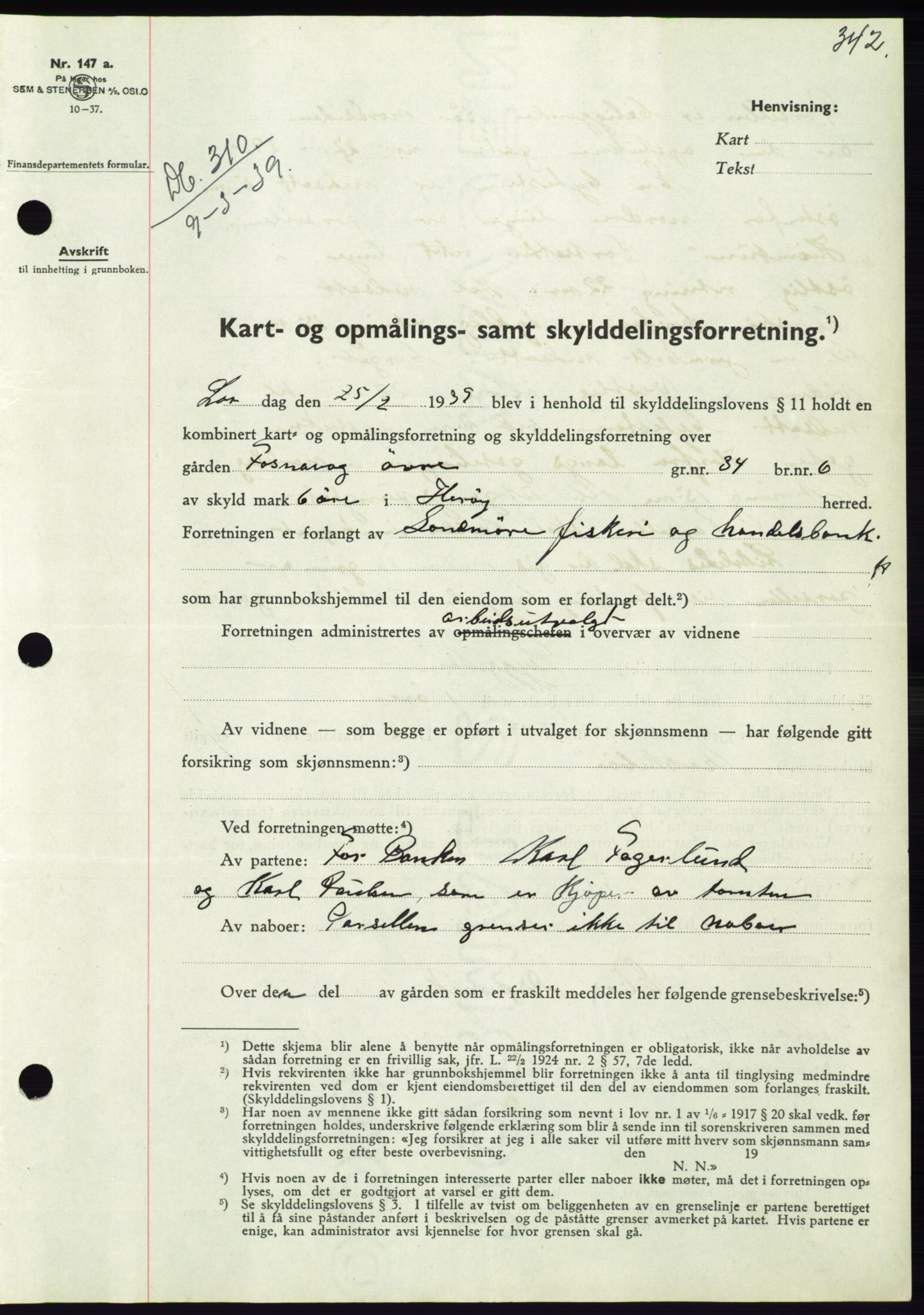 Søre Sunnmøre sorenskriveri, AV/SAT-A-4122/1/2/2C/L0067: Mortgage book no. 61, 1938-1939, Diary no: : 310/1939