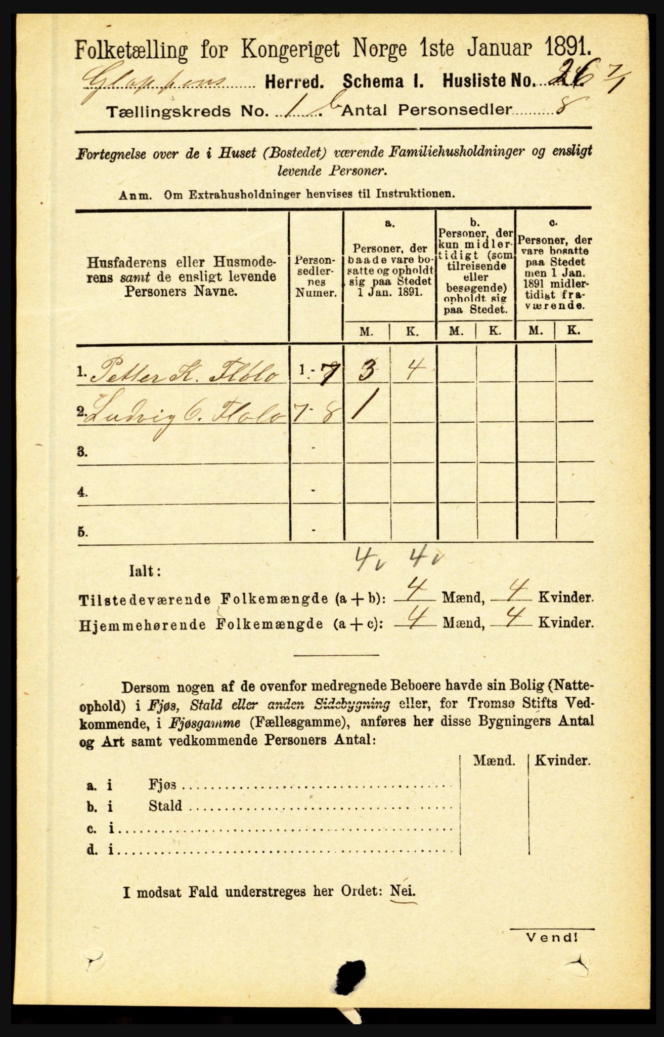 RA, 1891 census for 1445 Gloppen, 1891, p. 399