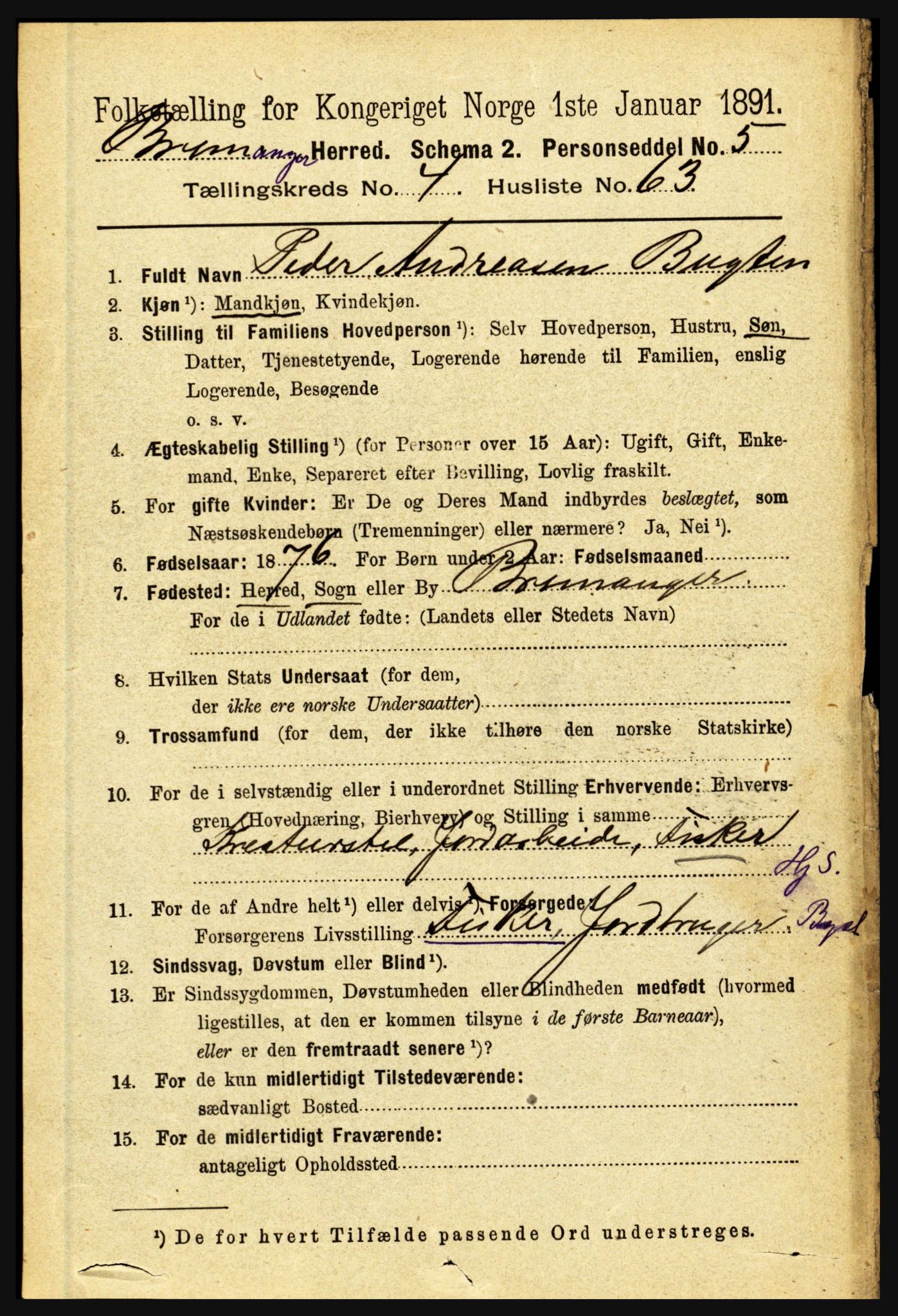 RA, 1891 census for 1438 Bremanger, 1891, p. 1902