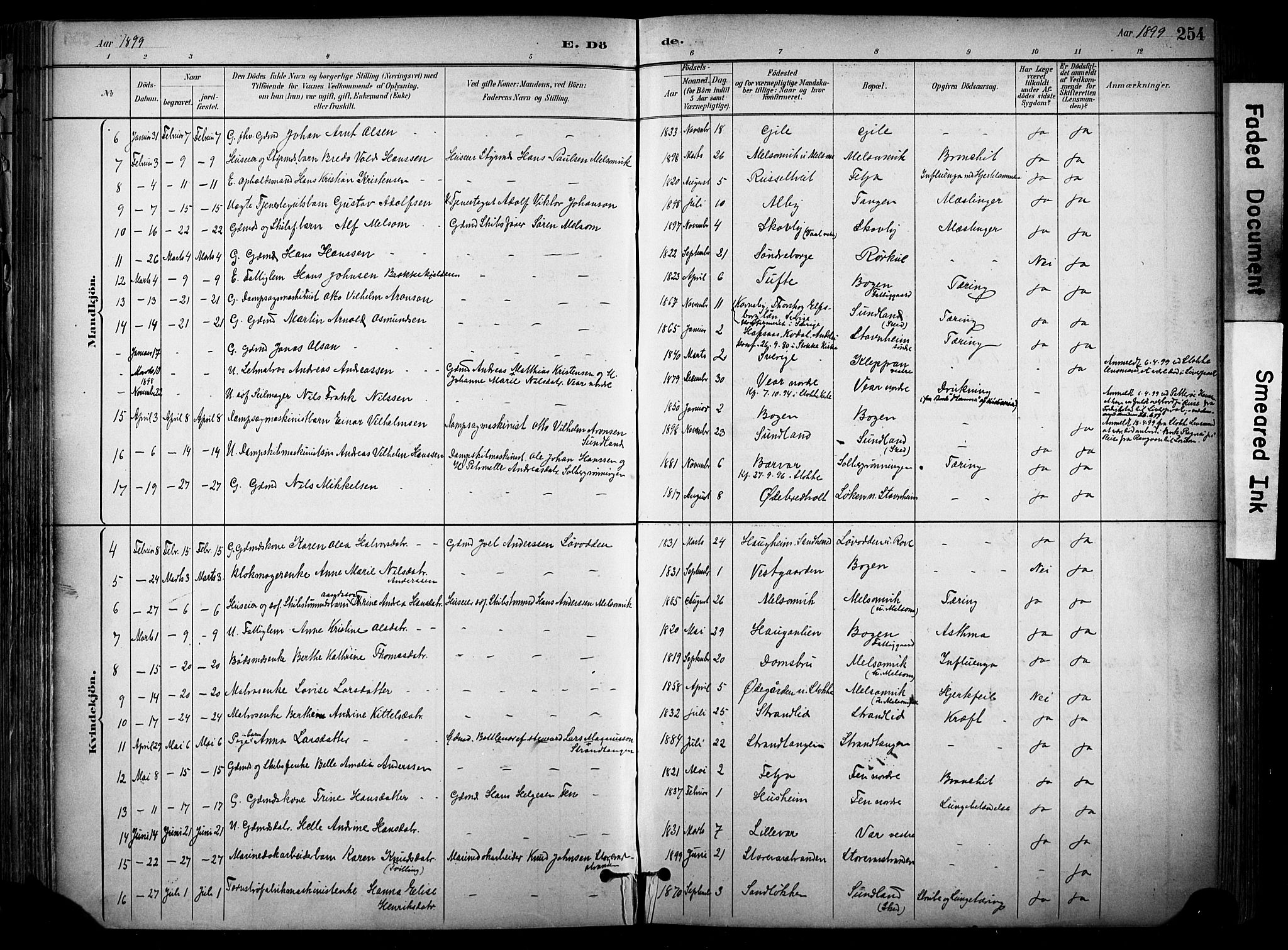 Stokke kirkebøker, SAKO/A-320/F/Fa/L0010: Parish register (official) no. I 10, 1884-1903, p. 254