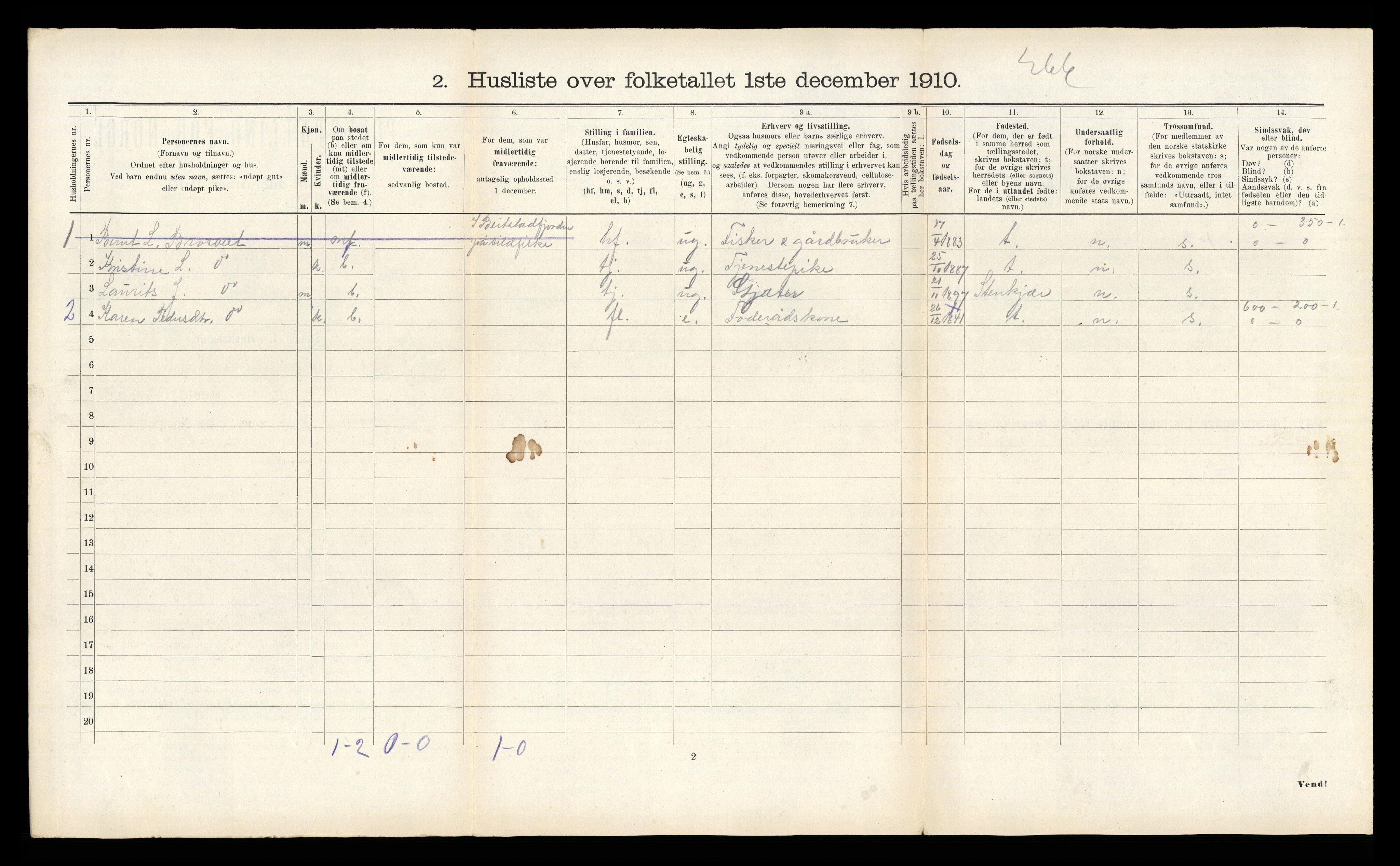 RA, 1910 census for Verran, 1910, p. 222