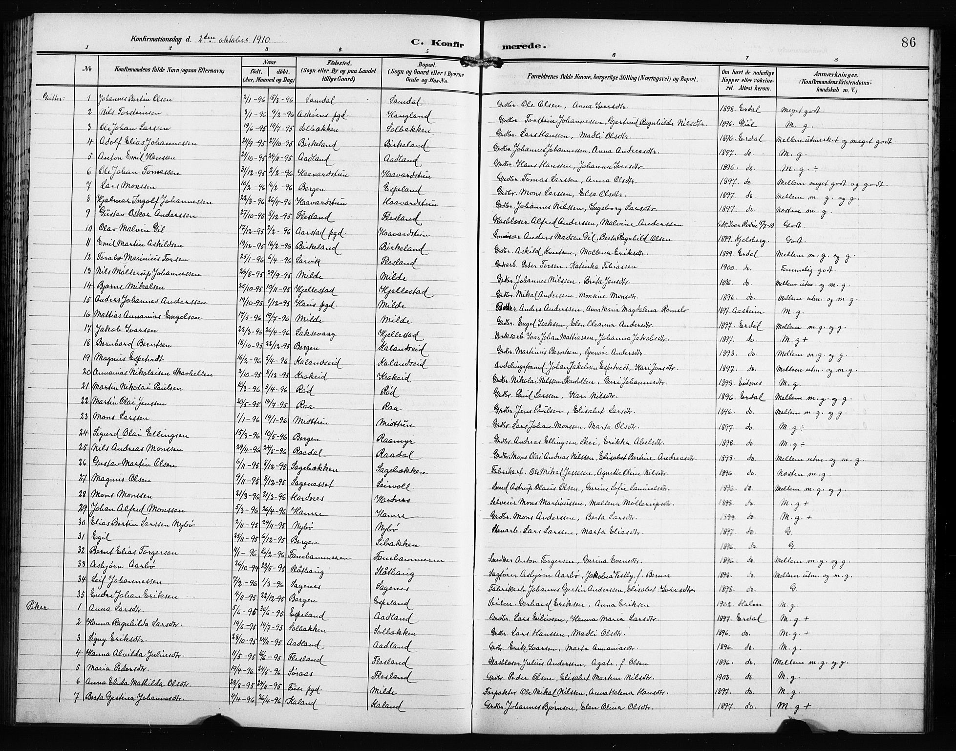 Fana Sokneprestembete, AV/SAB-A-75101/H/Hab/Haba/L0004: Parish register (copy) no. A 4, 1902-1912, p. 86