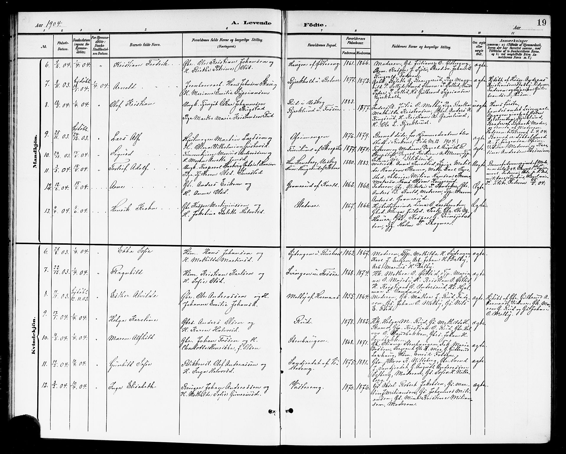 Høland prestekontor Kirkebøker, AV/SAO-A-10346a/G/Ga/L0007: Parish register (copy) no. I 7, 1902-1914, p. 19