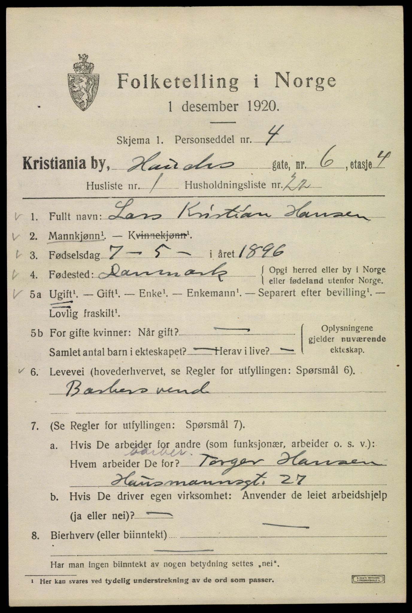 SAO, 1920 census for Kristiania, 1920, p. 272935