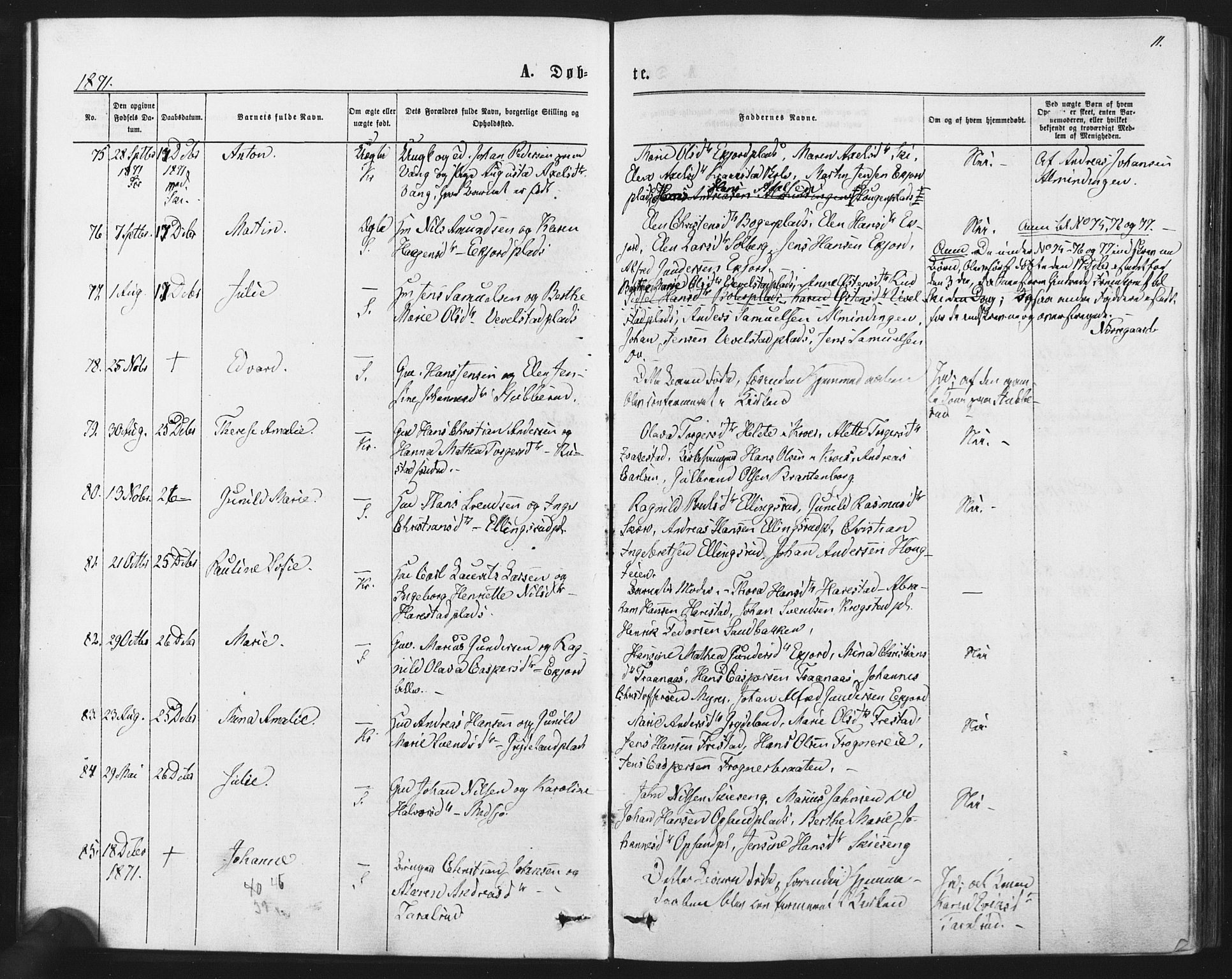 Kråkstad prestekontor Kirkebøker, AV/SAO-A-10125a/F/Fa/L0008: Parish register (official) no. I 8, 1870-1879, p. 11