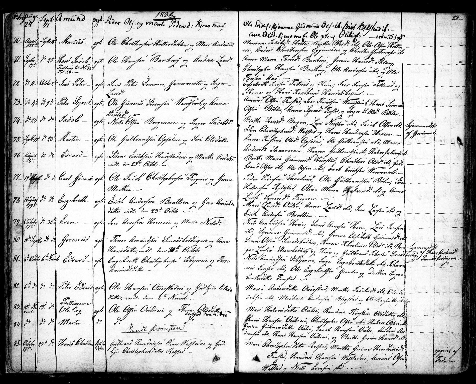Nes prestekontor Kirkebøker, AV/SAO-A-10410/F/Fa/L0006: Parish register (official) no. I 6, 1833-1845, p. 23