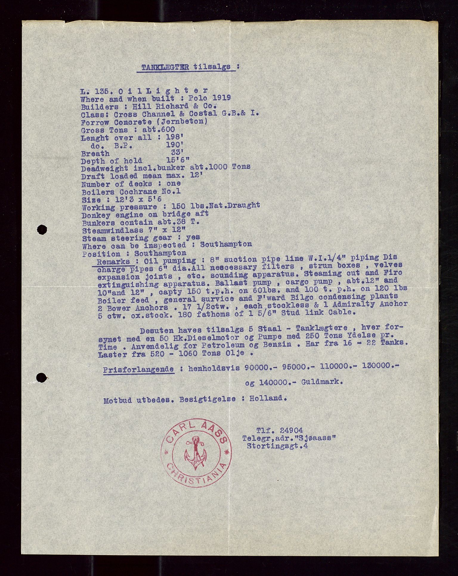 Pa 1521 - A/S Norske Shell, AV/SAST-A-101915/E/Ea/Eaa/L0012: Sjefskorrespondanse, 1924, p. 697