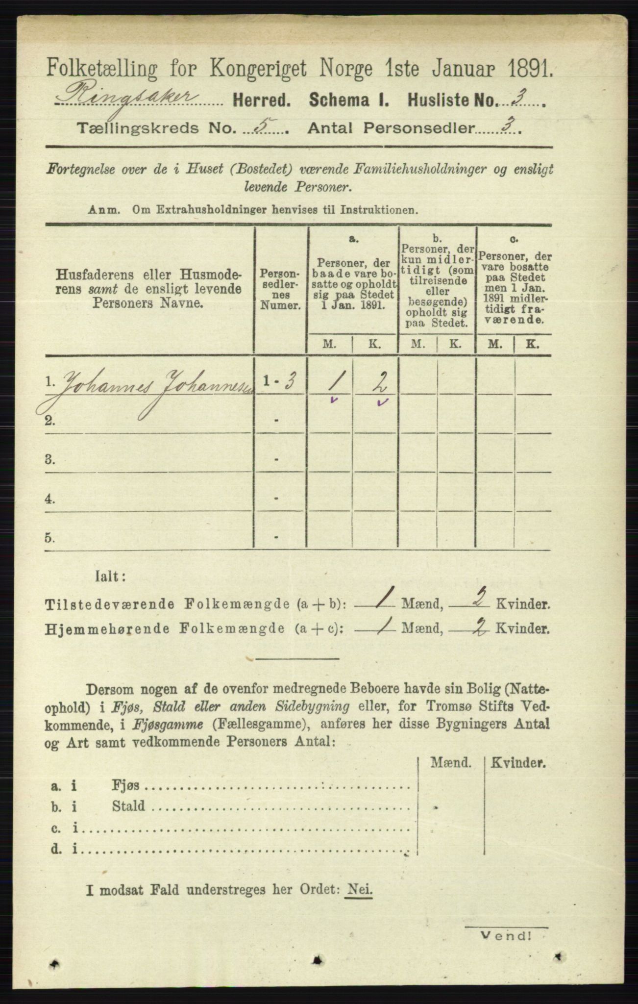 RA, 1891 census for 0412 Ringsaker, 1891, p. 2298