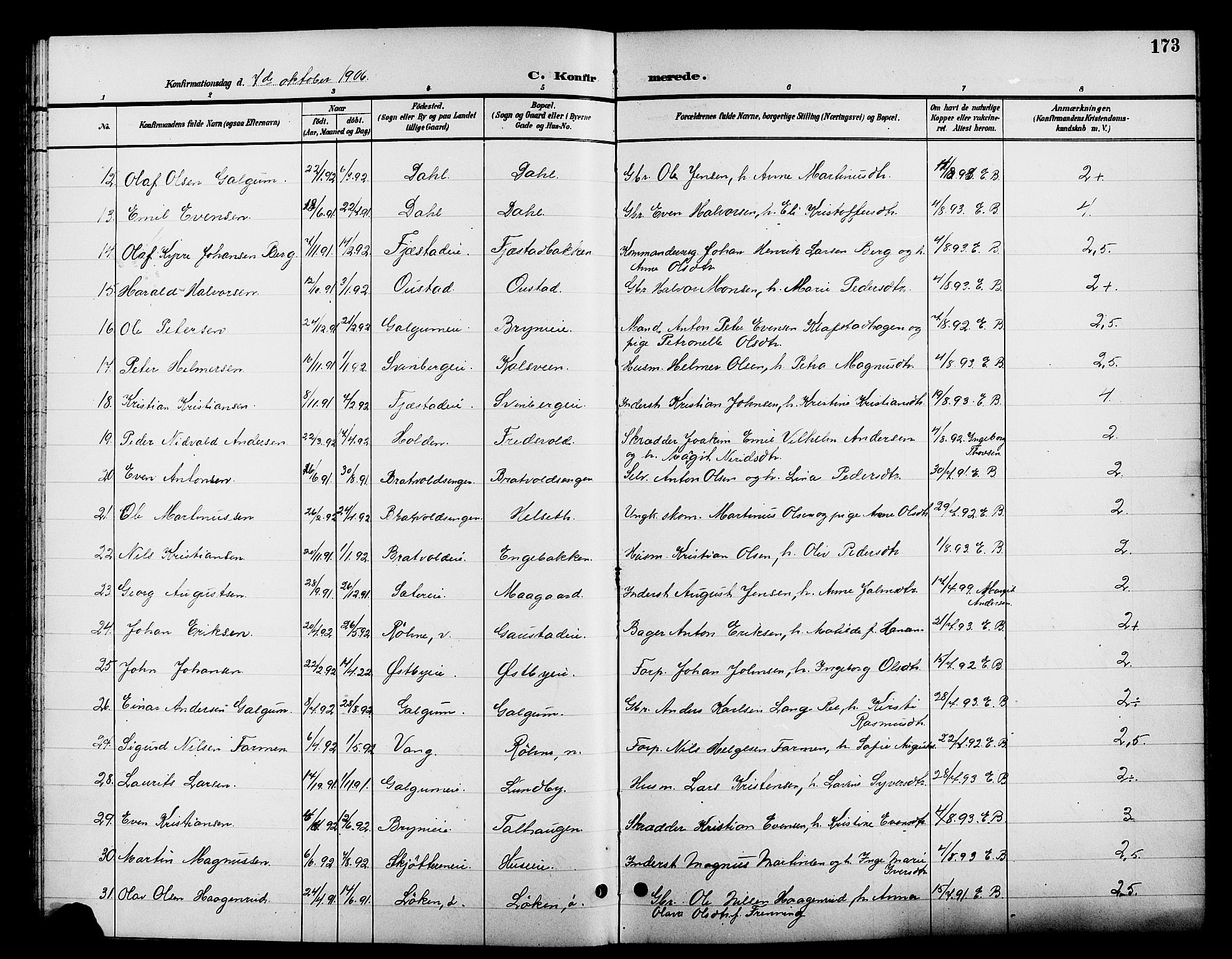 Romedal prestekontor, AV/SAH-PREST-004/L/L0012: Parish register (copy) no. 12, 1896-1914, p. 173