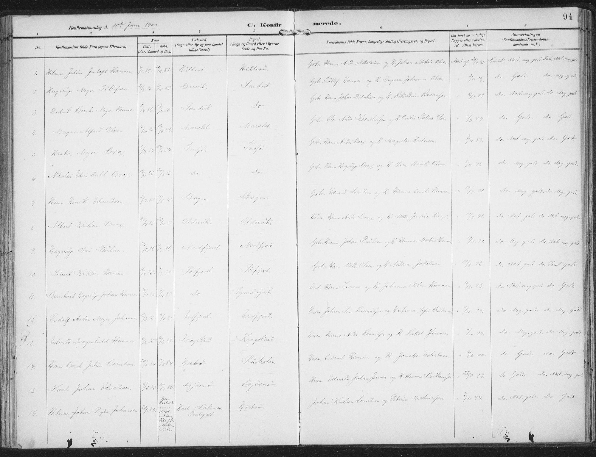 Lenvik sokneprestembete, SATØ/S-1310/H/Ha/Haa/L0015kirke: Parish register (official) no. 15, 1896-1915, p. 94