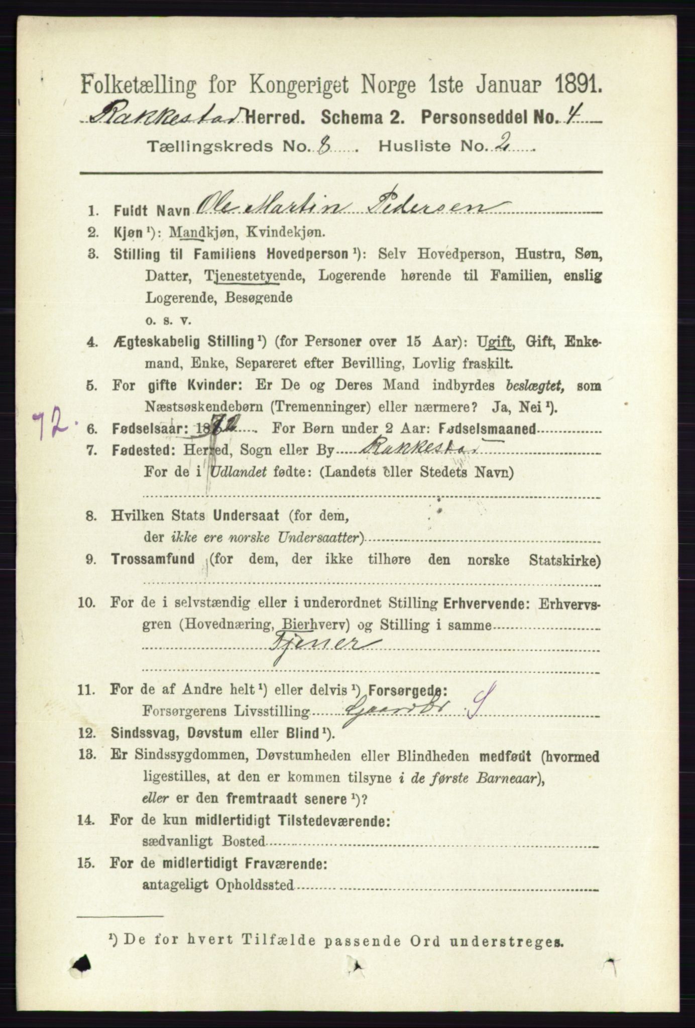 RA, 1891 census for 0128 Rakkestad, 1891, p. 3638